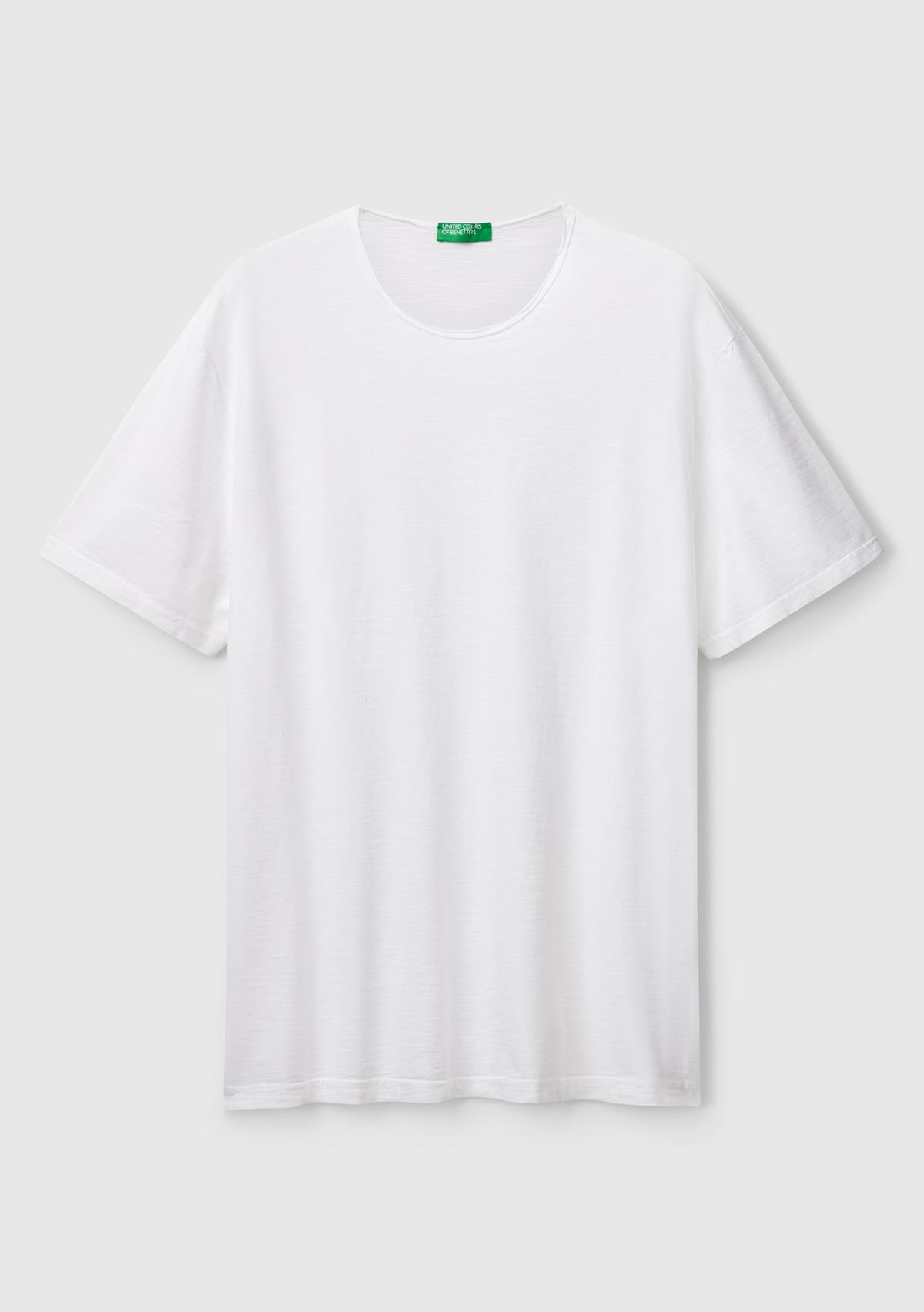 Erkek Beyaz Bisiklet Yaka Slub T-shirt