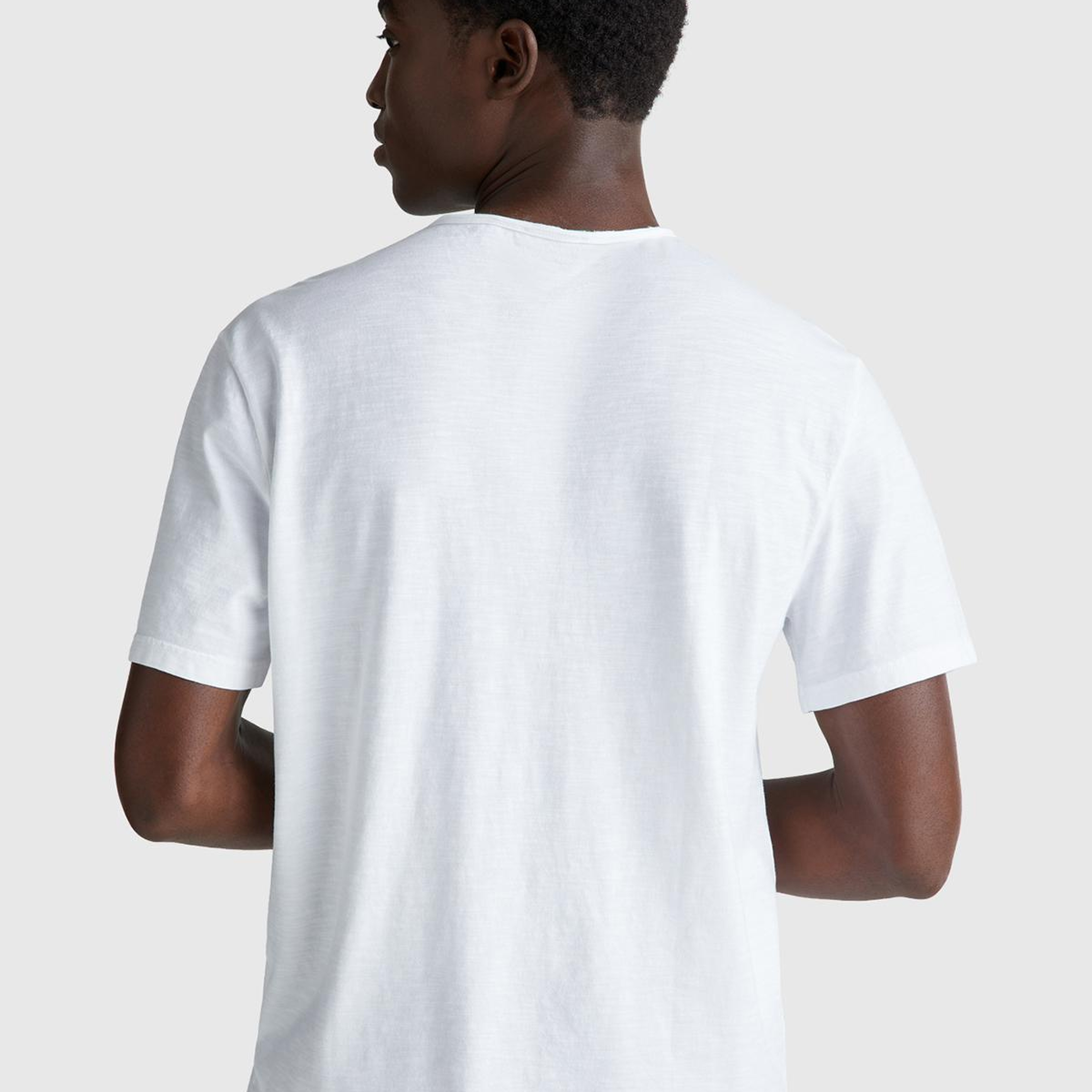 Erkek Beyaz Bisiklet Yaka Slub T-shirt