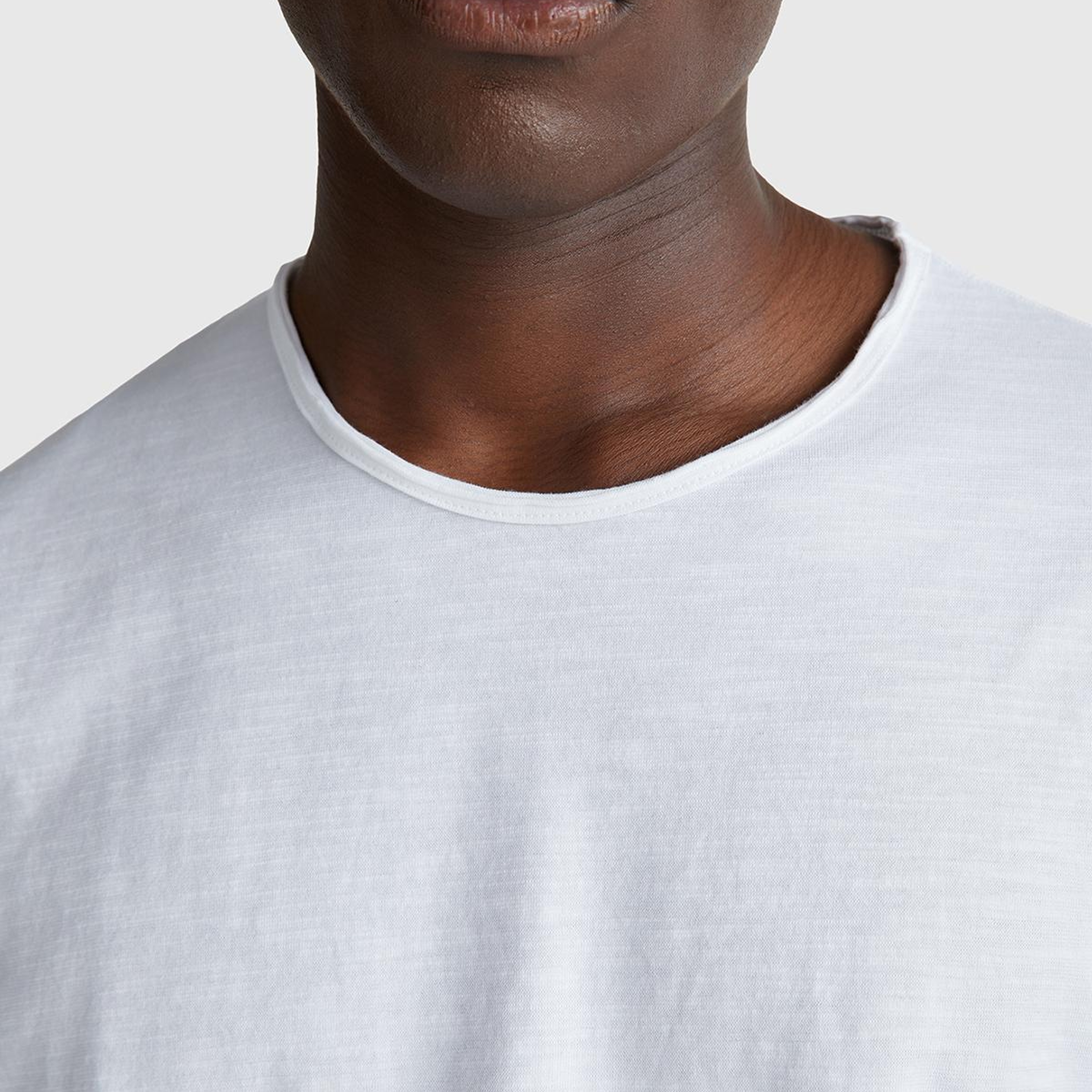 Erkek Beyaz Bisiklet Yaka Slub T-shirt