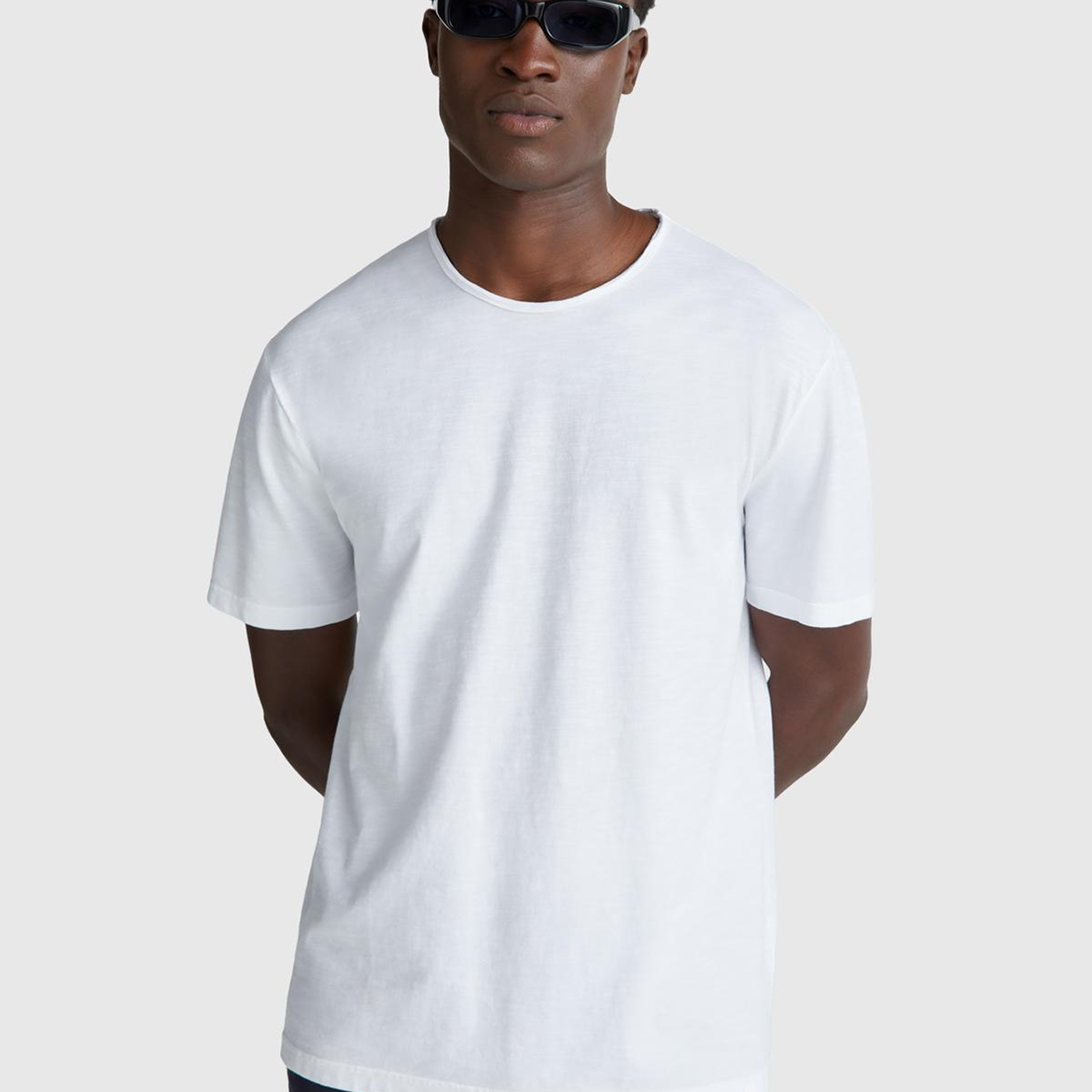 Erkek Beyaz Bisiklet Yaka Slub T-shirt