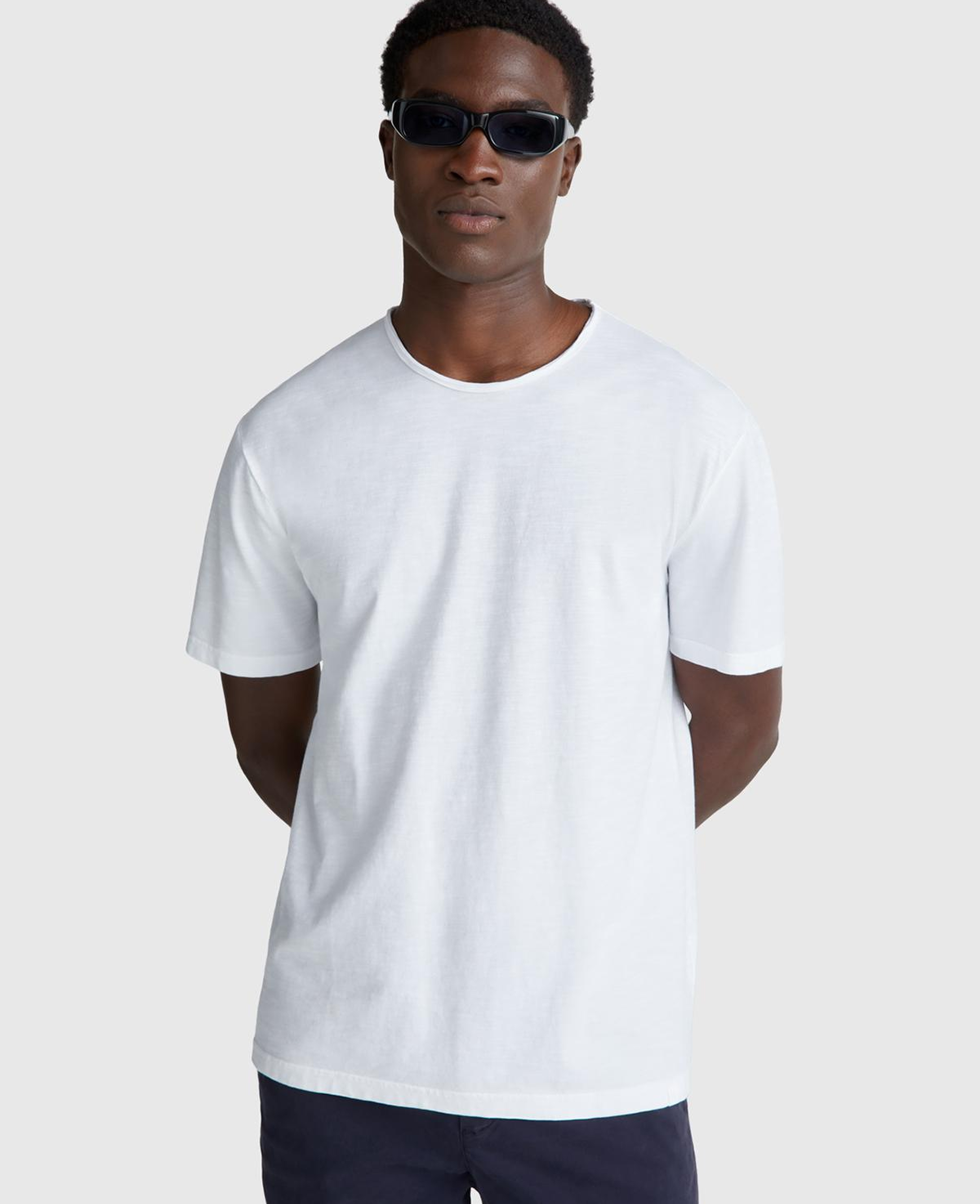 Erkek Beyaz Bisiklet Yaka Slub T-shirt