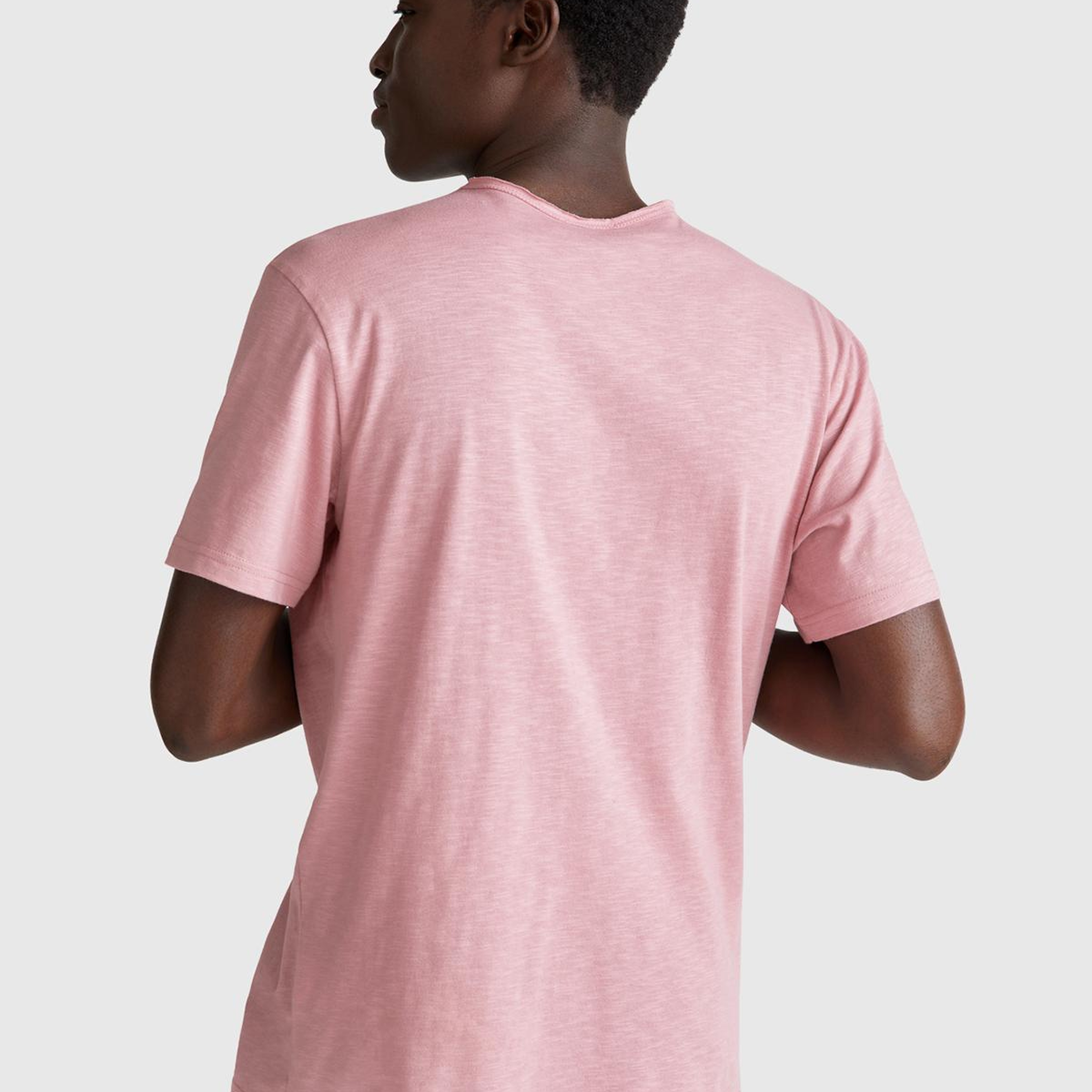 Erkek Pembe Bisiklet Yaka Slub T-shirt