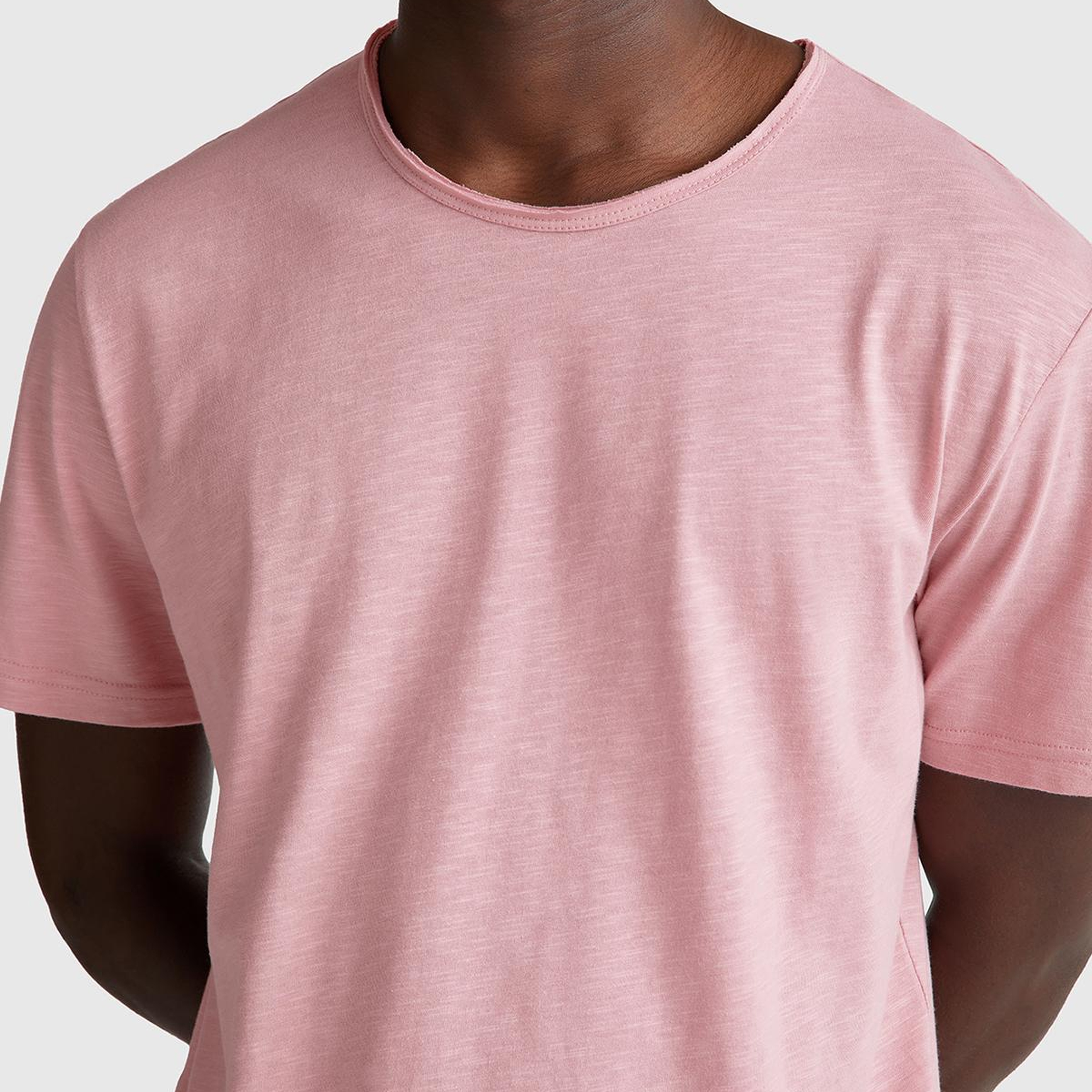 Erkek Pembe Bisiklet Yaka Slub T-shirt