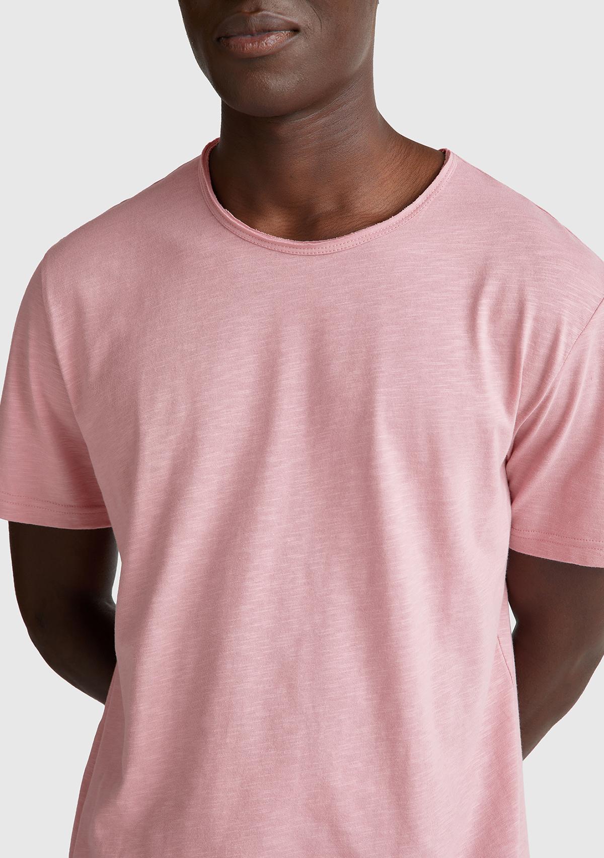 Erkek Pembe Bisiklet Yaka Slub T-shirt