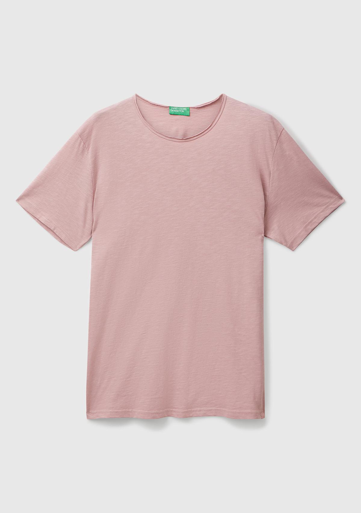 Erkek Pembe Bisiklet Yaka Slub T-shirt