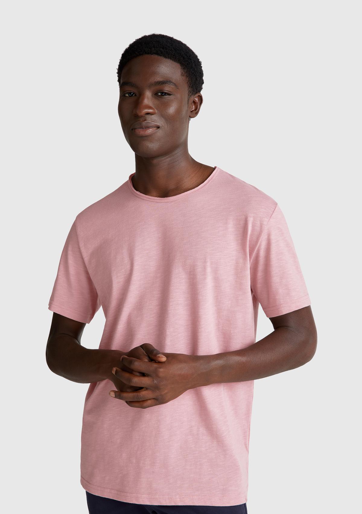 Erkek Pembe Bisiklet Yaka Slub T-shirt