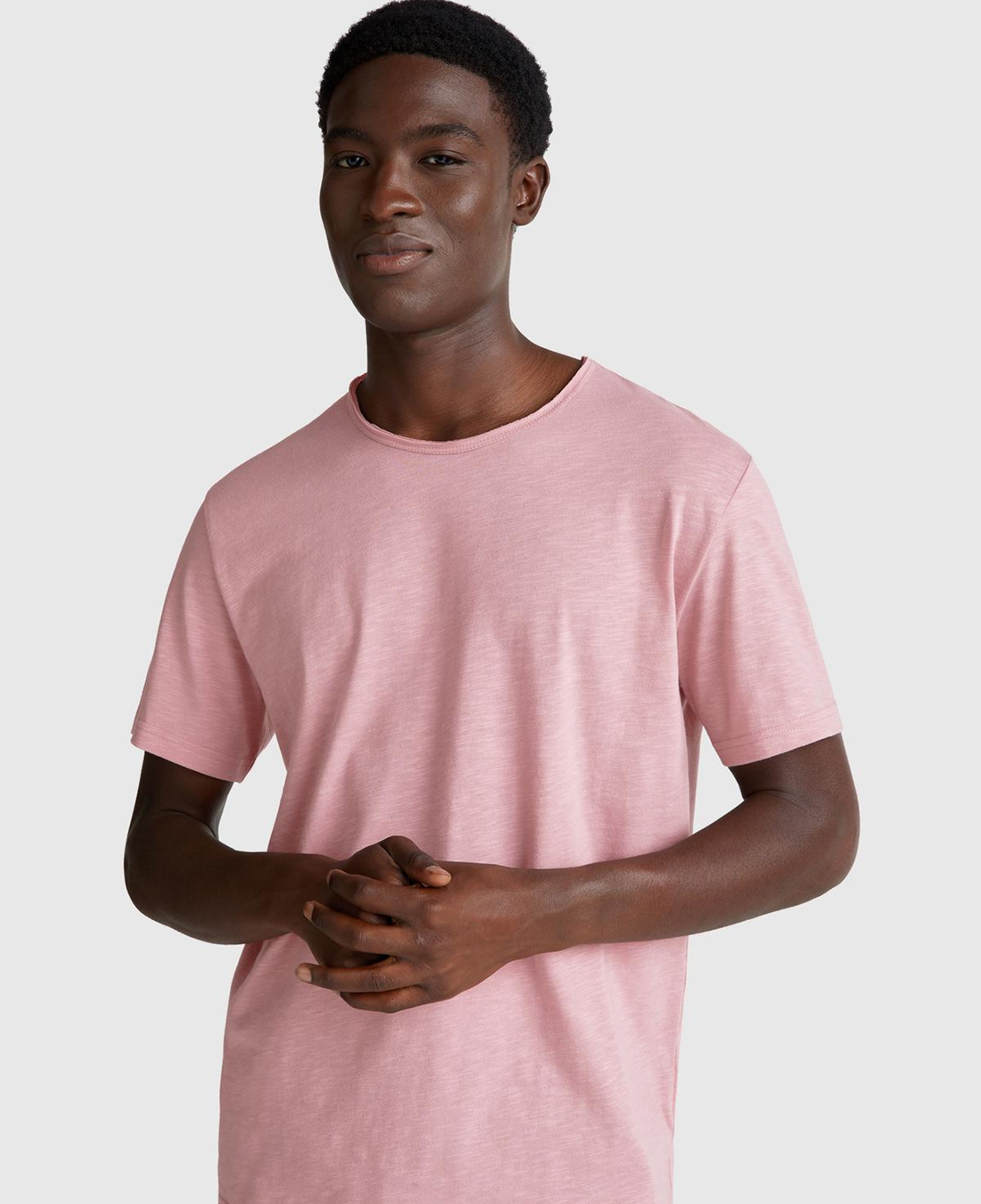 Erkek Pembe Bisiklet Yaka Slub T-shirt