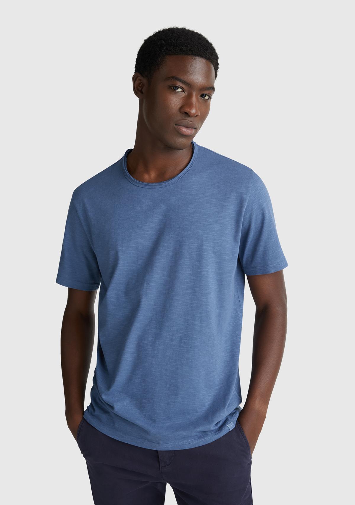 Erkek Havacı Mavi Bisiklet Yaka Slub T-shirt