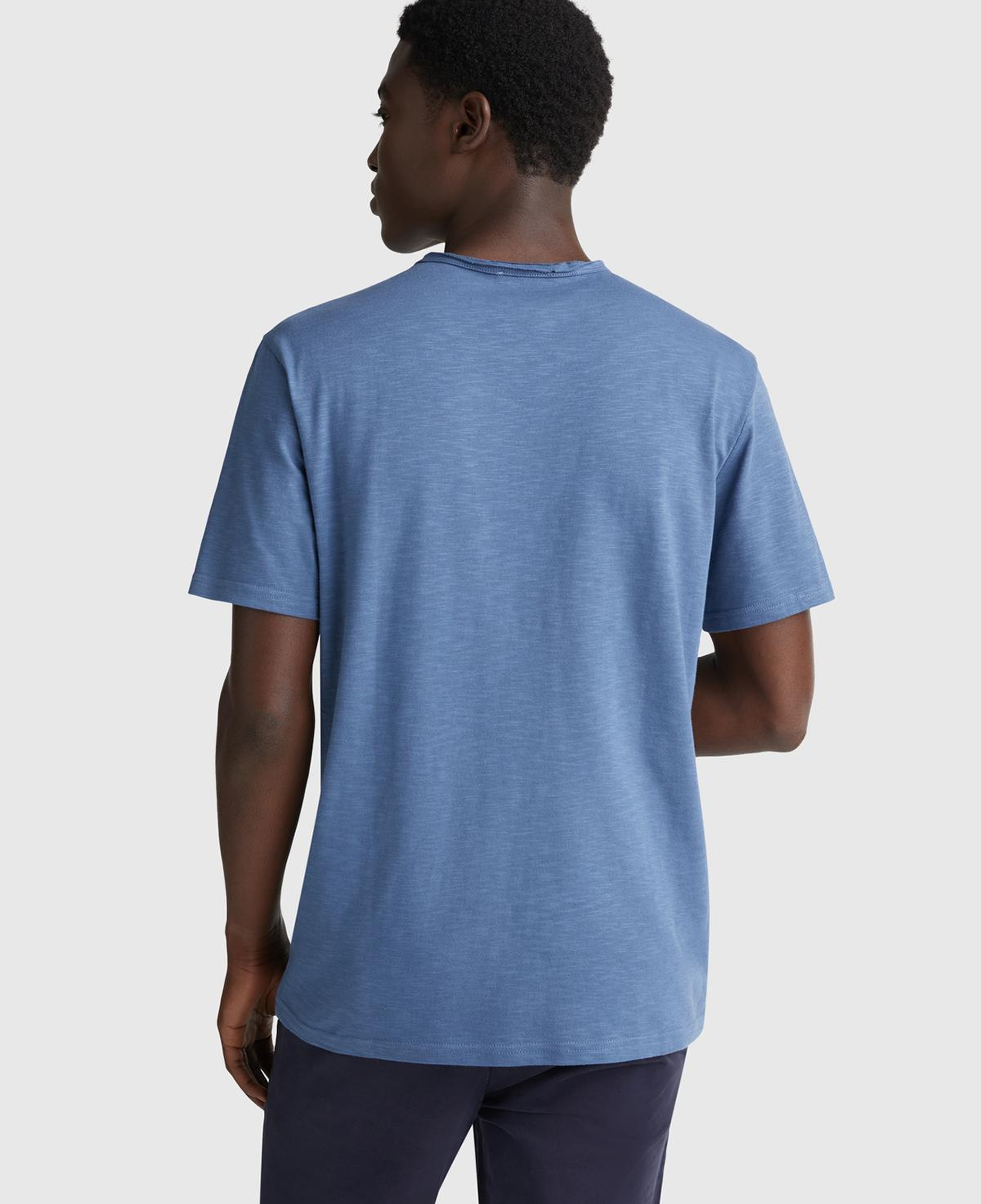 Erkek Havacı Mavi Bisiklet Yaka Slub T-shirt