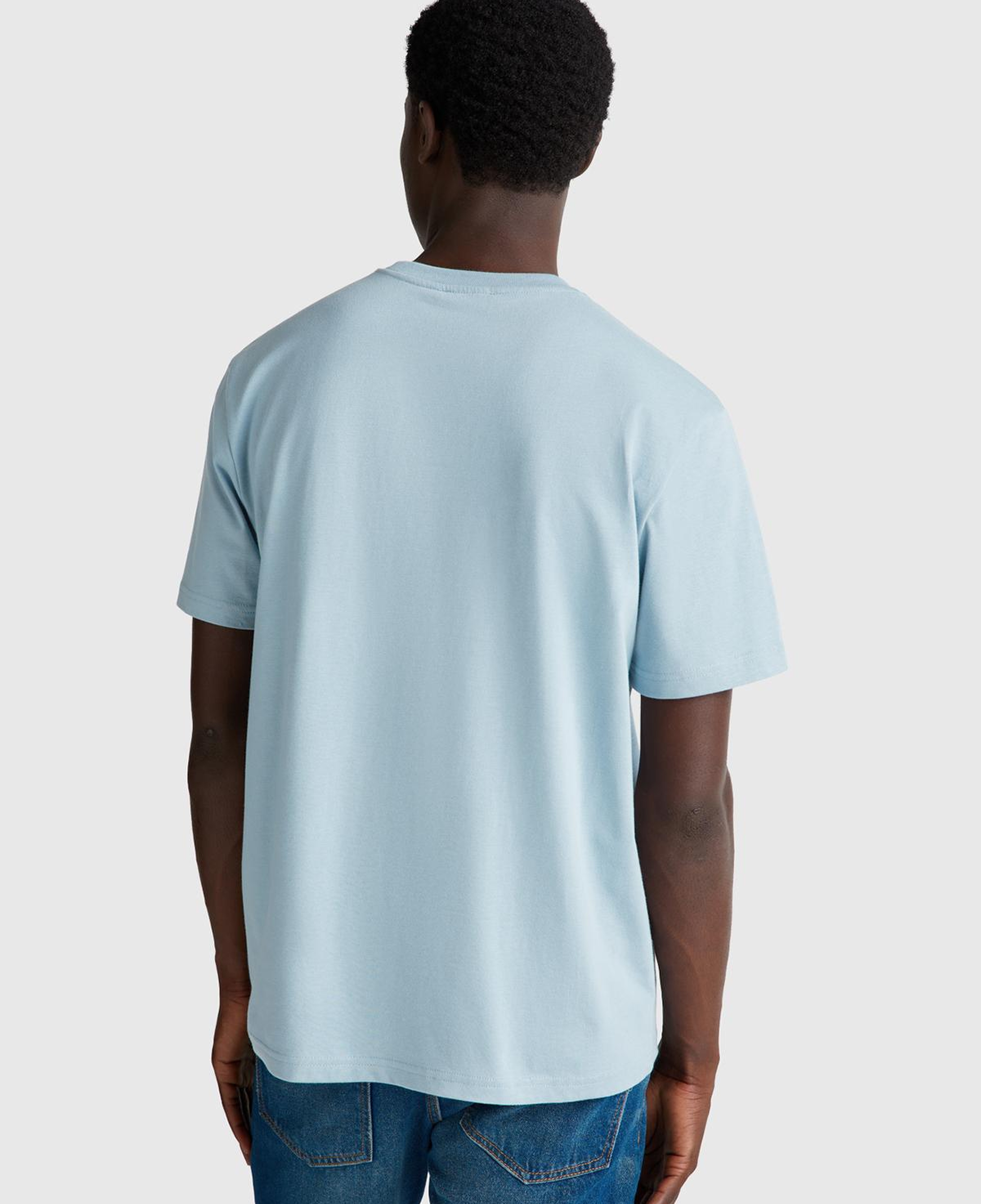 Erkek Açık Mavi %100 Koton Benetton Logolu Bisiklet Yaka T-Shirt