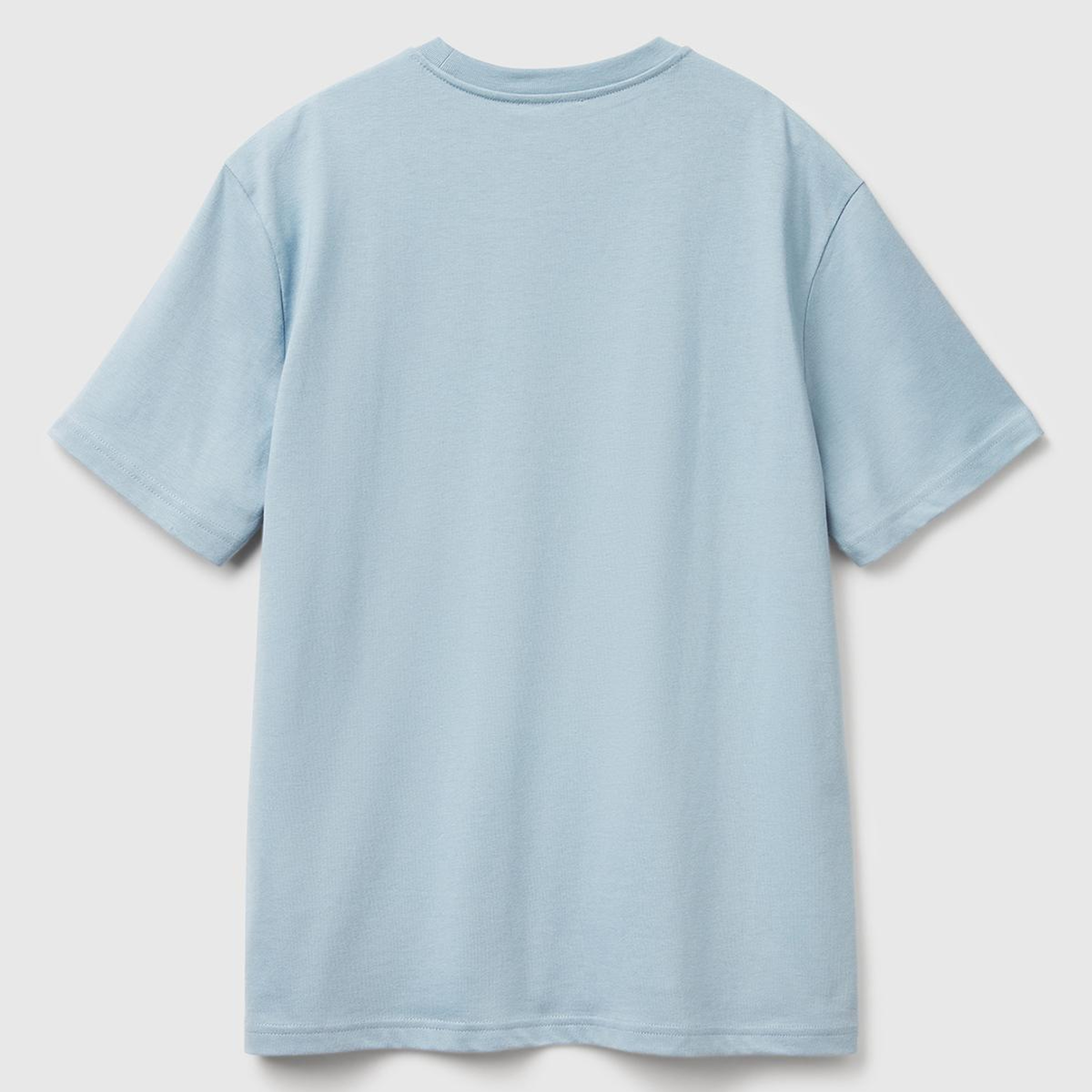 Erkek Açık Mavi %100 Koton Benetton Logolu Bisiklet Yaka T-Shirt