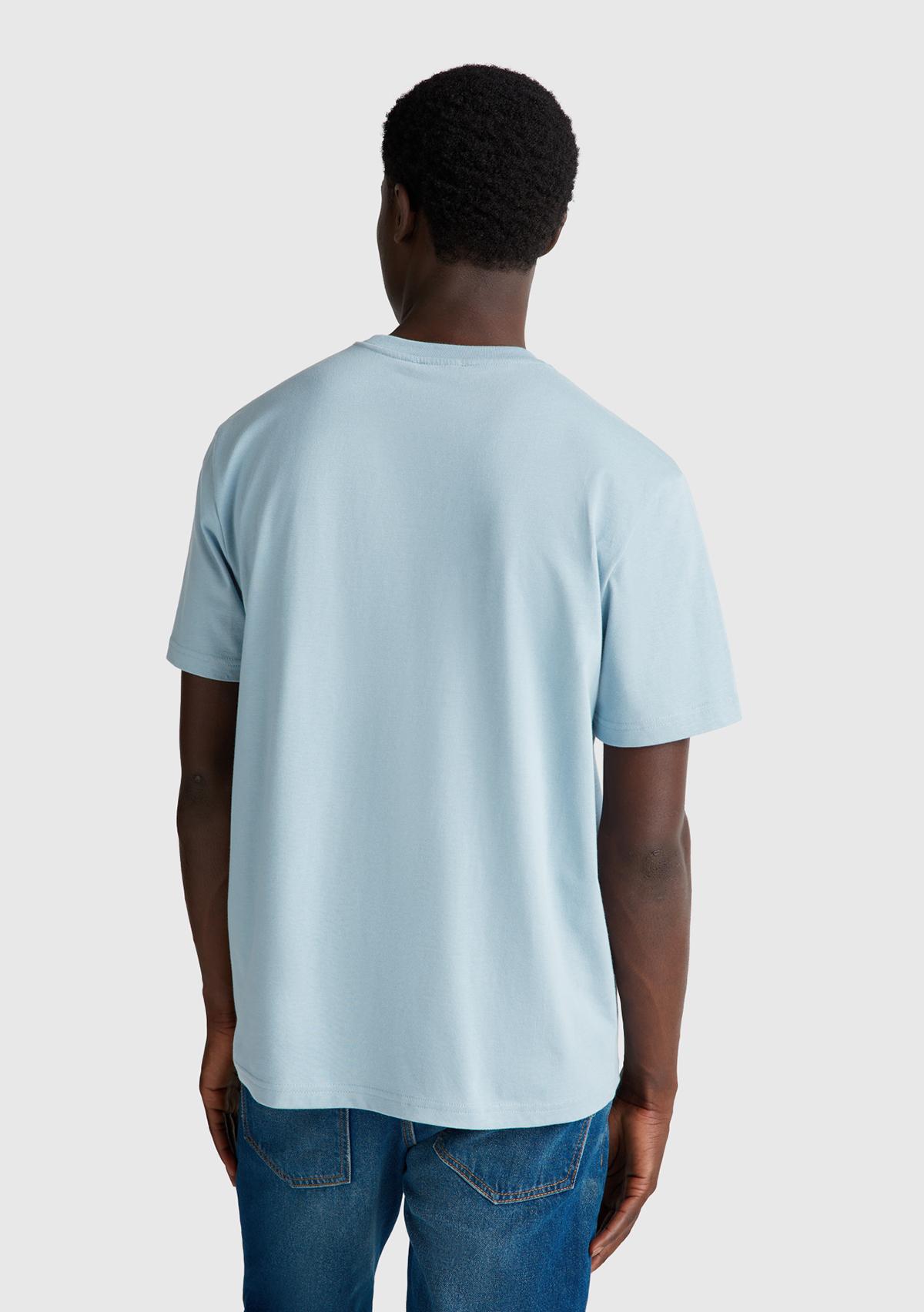 Erkek Açık Mavi %100 Koton Benetton Logolu Bisiklet Yaka T-Shirt