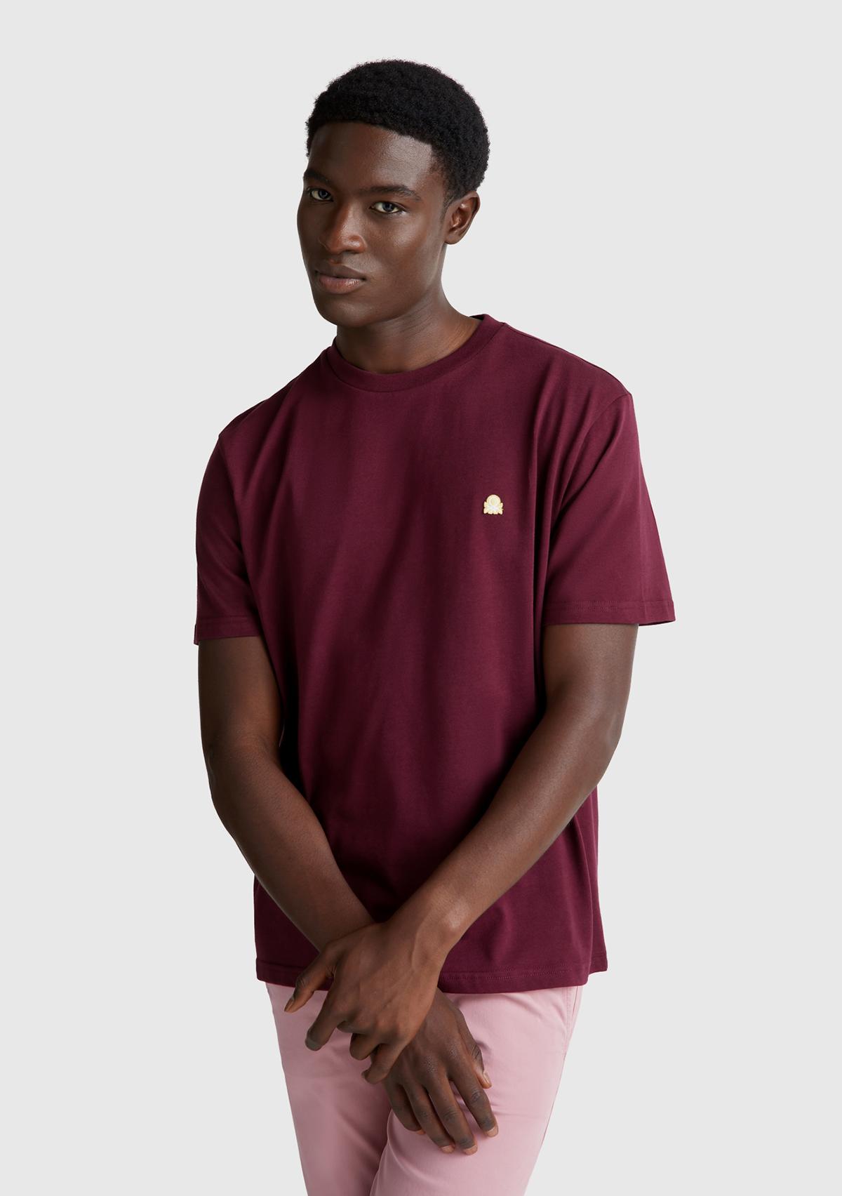 Erkek Bordo %100 Koton Benetton Logolu Bisiklet Yaka T-Shirt