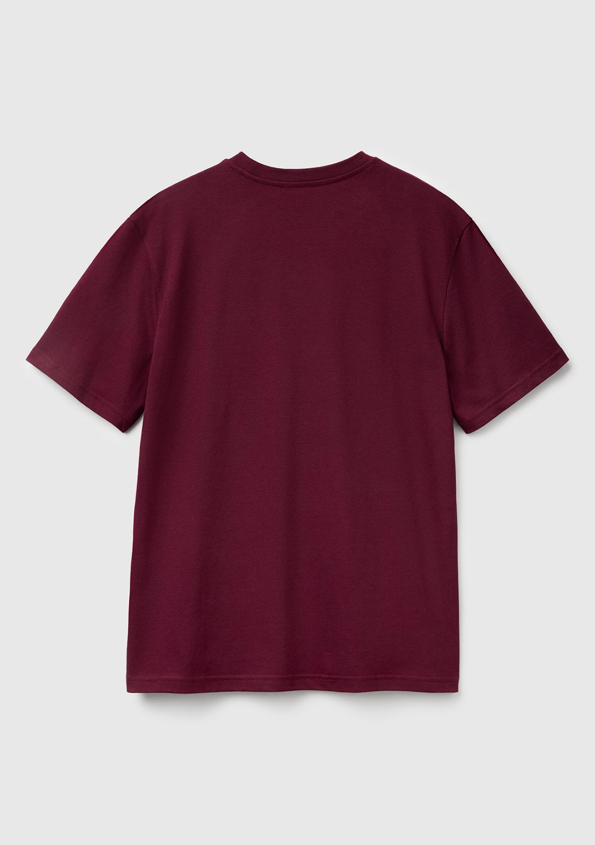 Erkek Bordo %100 Koton Benetton Logolu Bisiklet Yaka T-Shirt