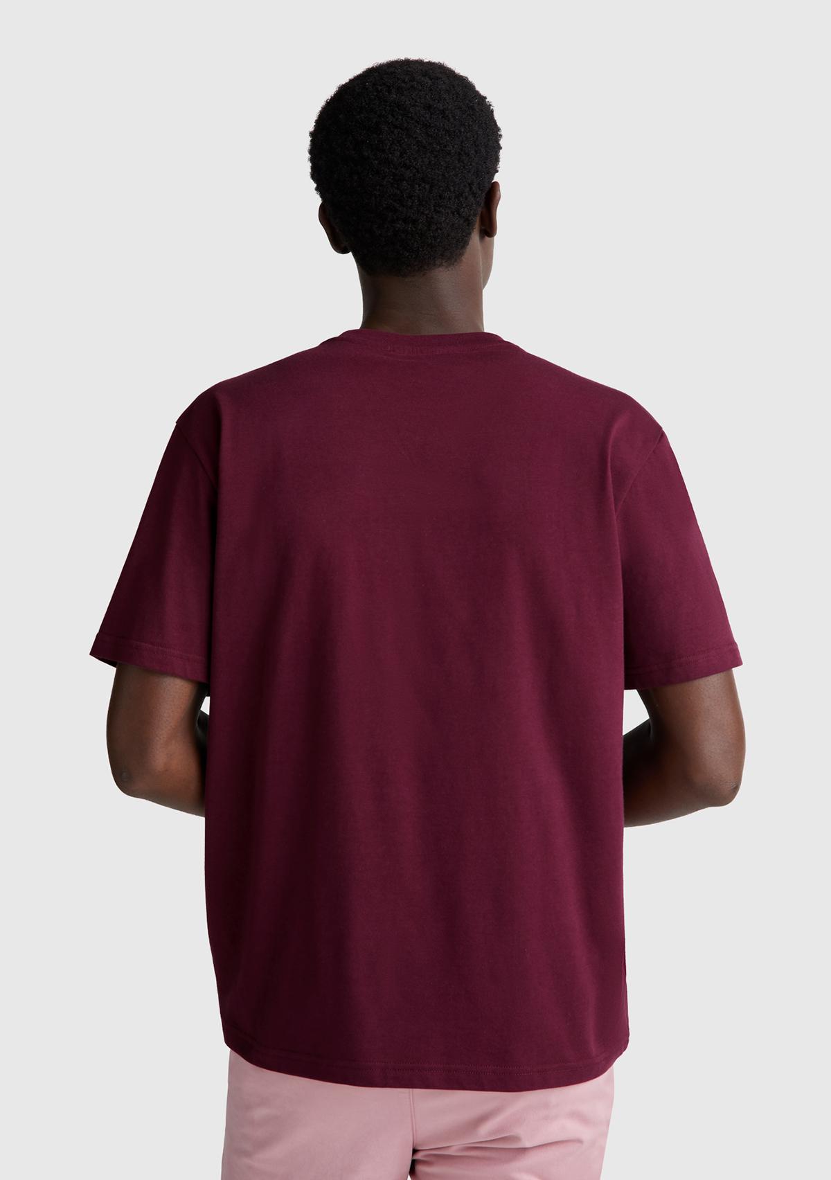 Erkek Bordo %100 Koton Benetton Logolu Bisiklet Yaka T-Shirt