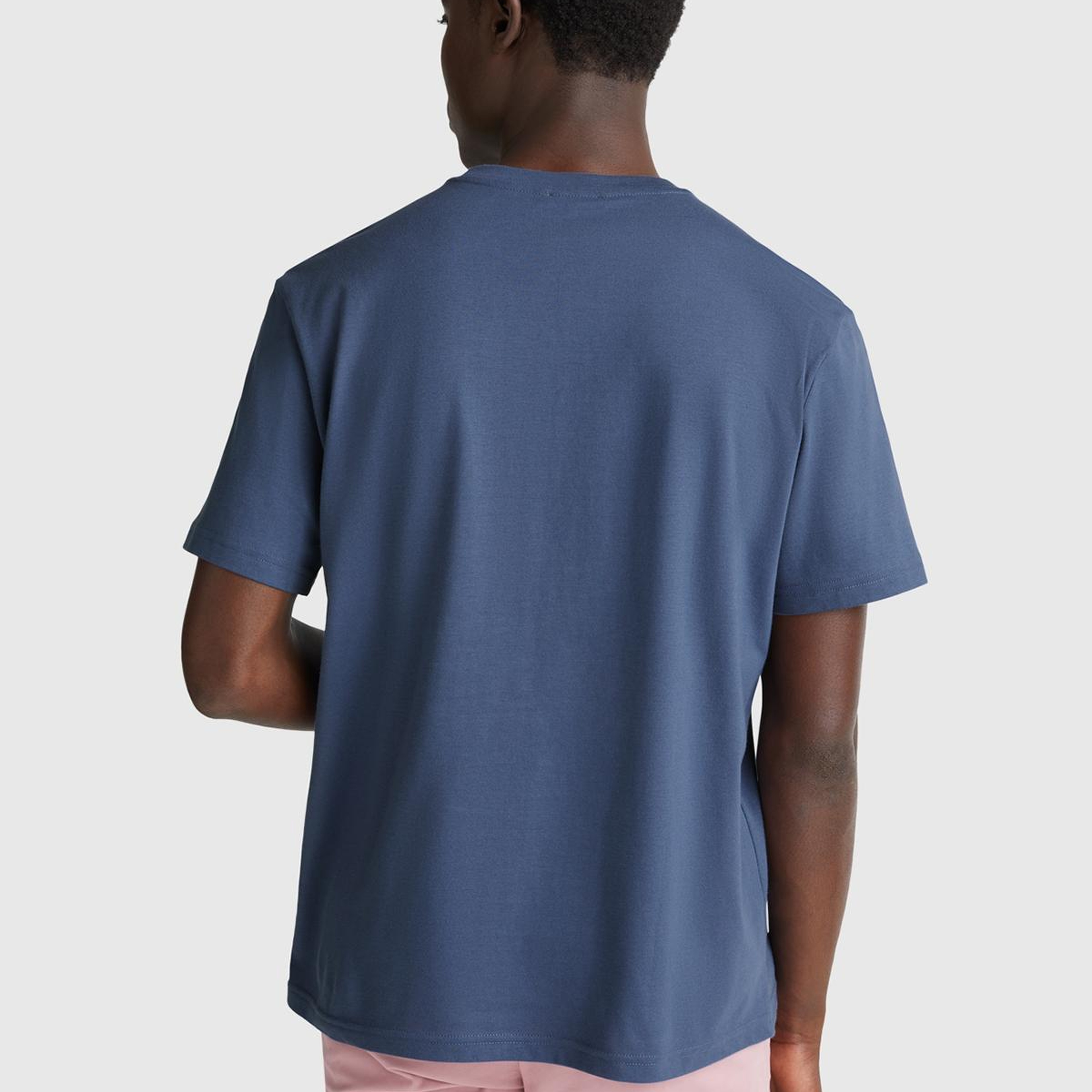 Erkek Havacı Mavi %100 Koton Benetton Logolu Bisiklet Yaka T-Shirt