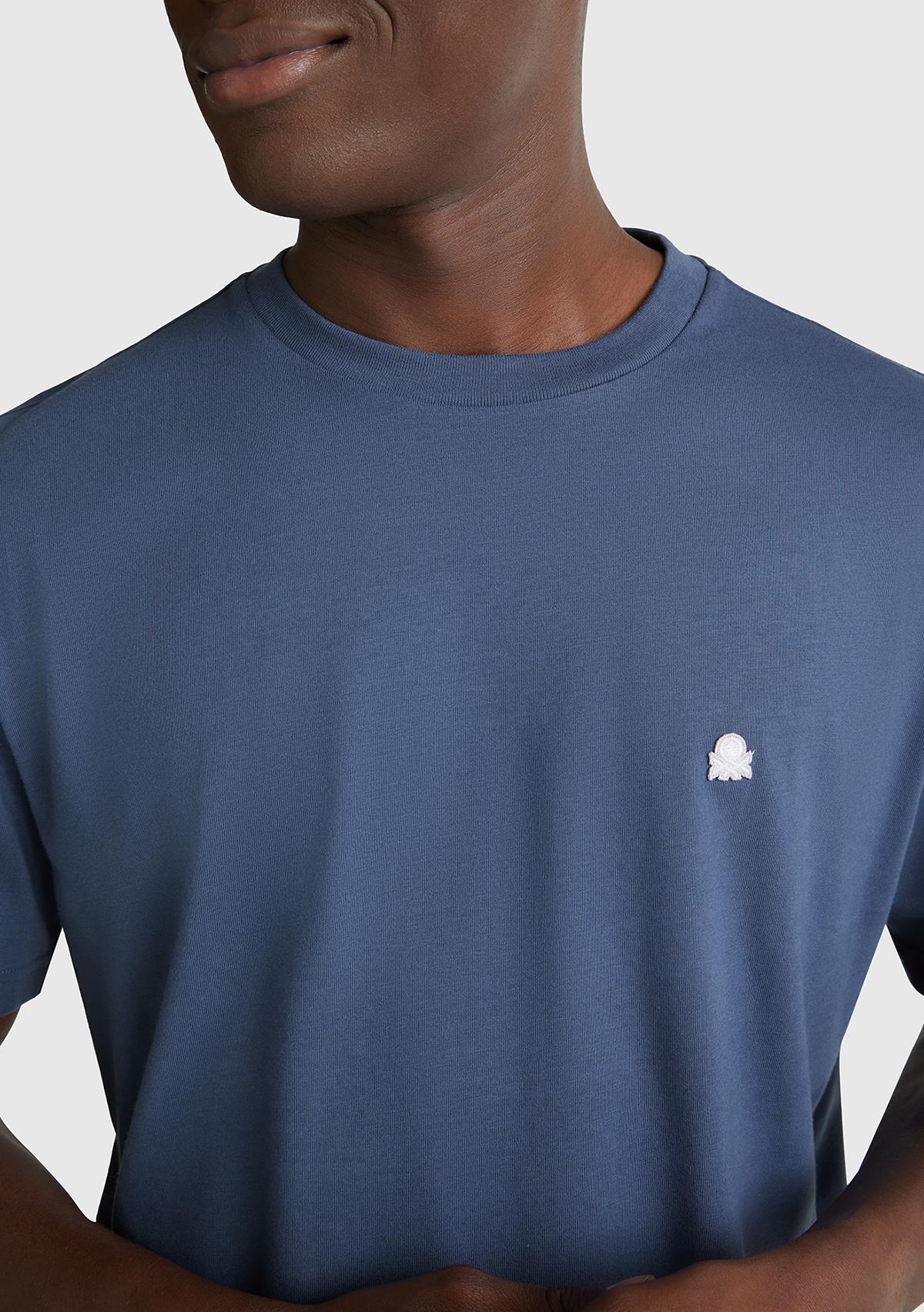 Erkek Havacı Mavi %100 Koton Benetton Logolu Bisiklet Yaka T-Shirt