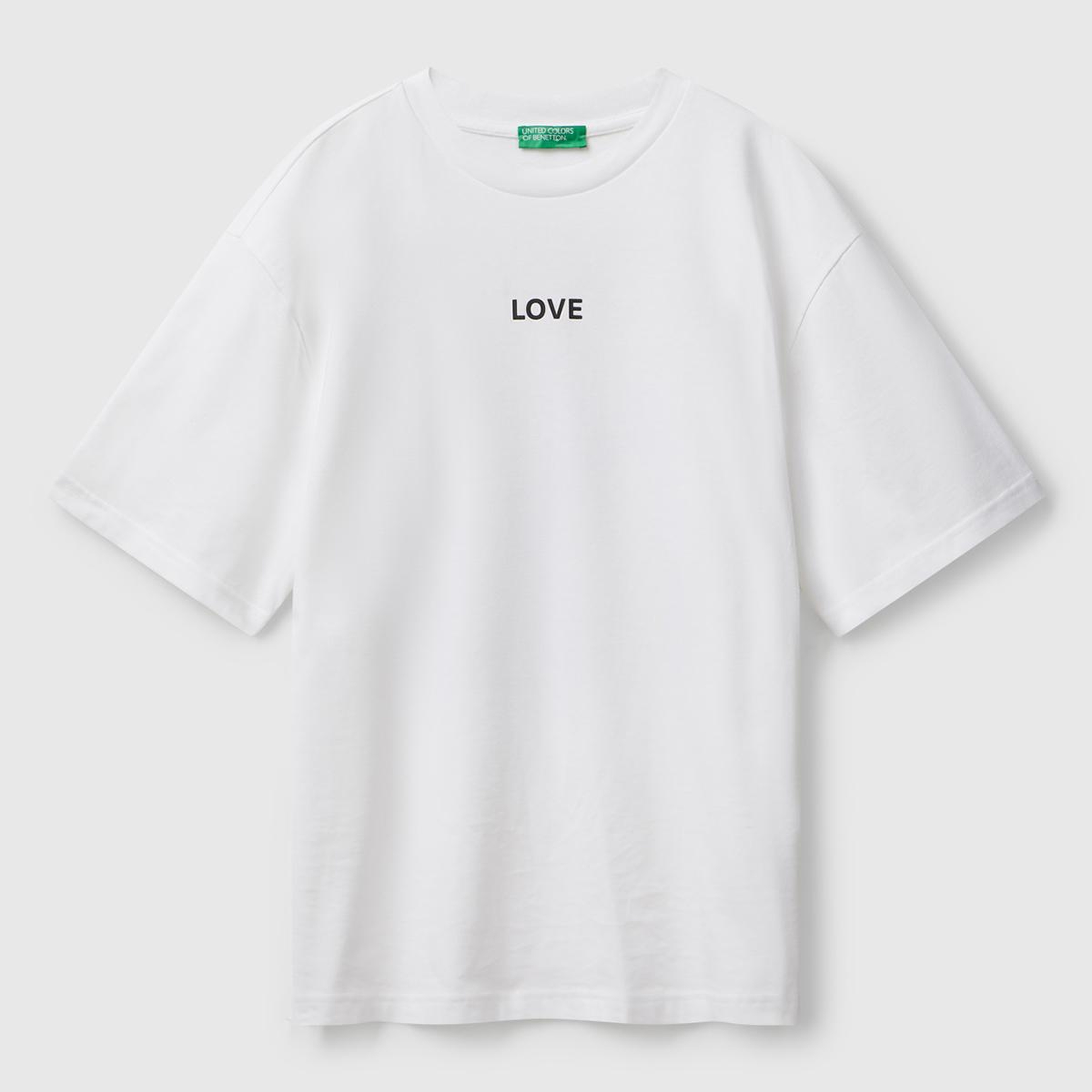 Erkek Beyaz-Love Baskılı %100 Pamuk Önü ve Arkası Baskılı T-Shirt