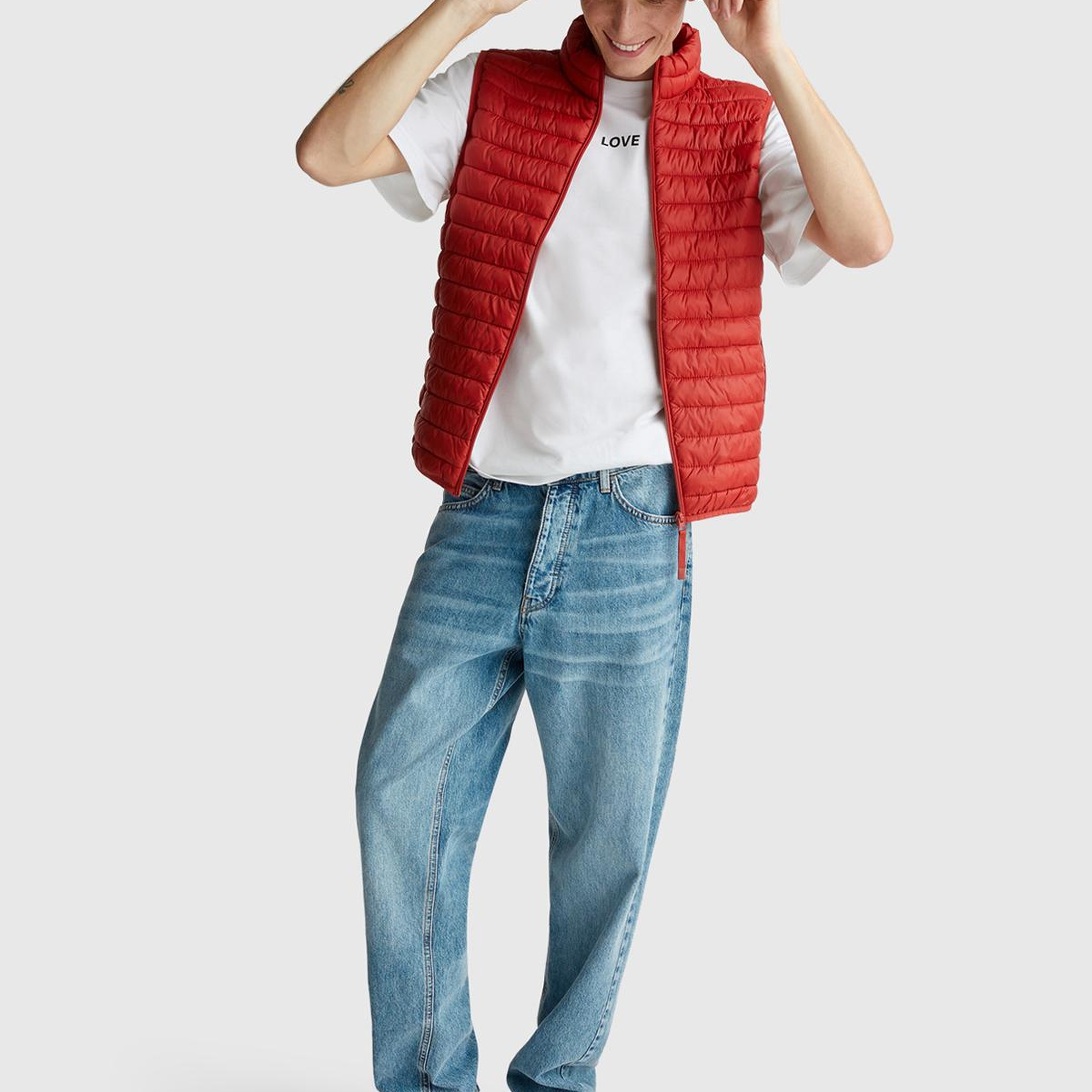 Erkek Beyaz-Love Baskılı %100 Pamuk Önü ve Arkası Baskılı T-Shirt