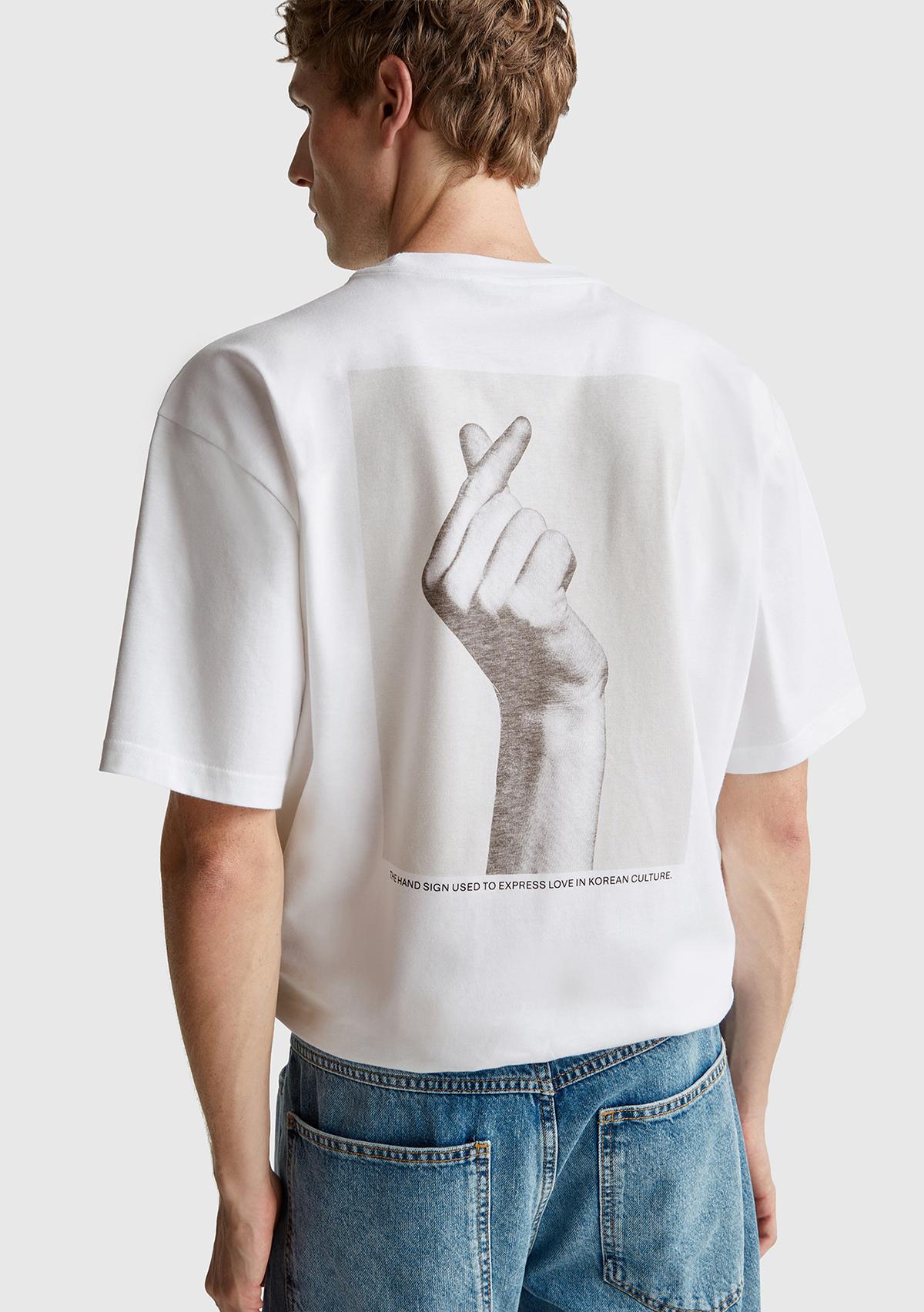 Erkek Beyaz-Love Baskılı %100 Pamuk Önü ve Arkası Baskılı T-Shirt