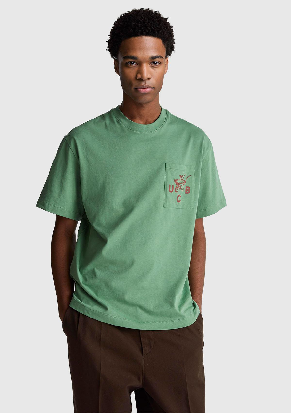 Erkek Haki Yeşilli %100 Pamuk Önü İşleme Detaylı Oversize Bisiklet Yaka T-Shirt