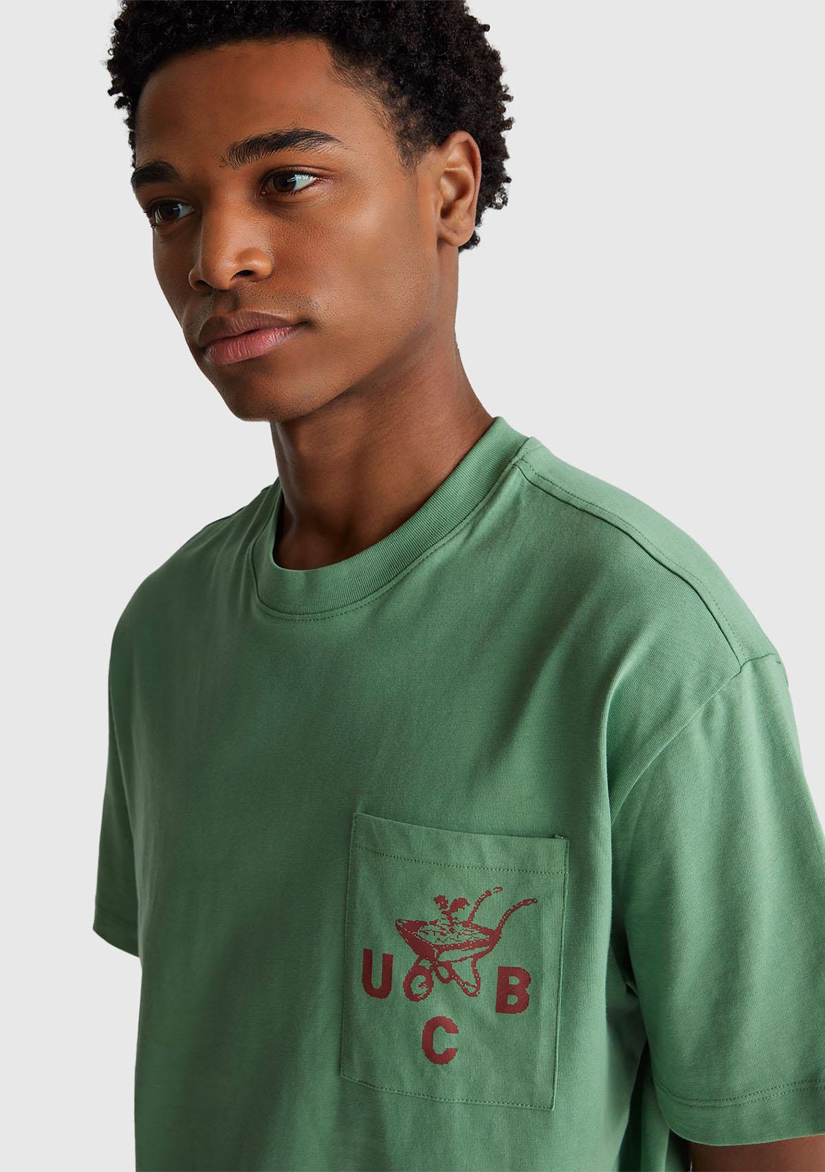 Erkek Haki Yeşilli %100 Pamuk Önü İşleme Detaylı Oversize Bisiklet Yaka T-Shirt