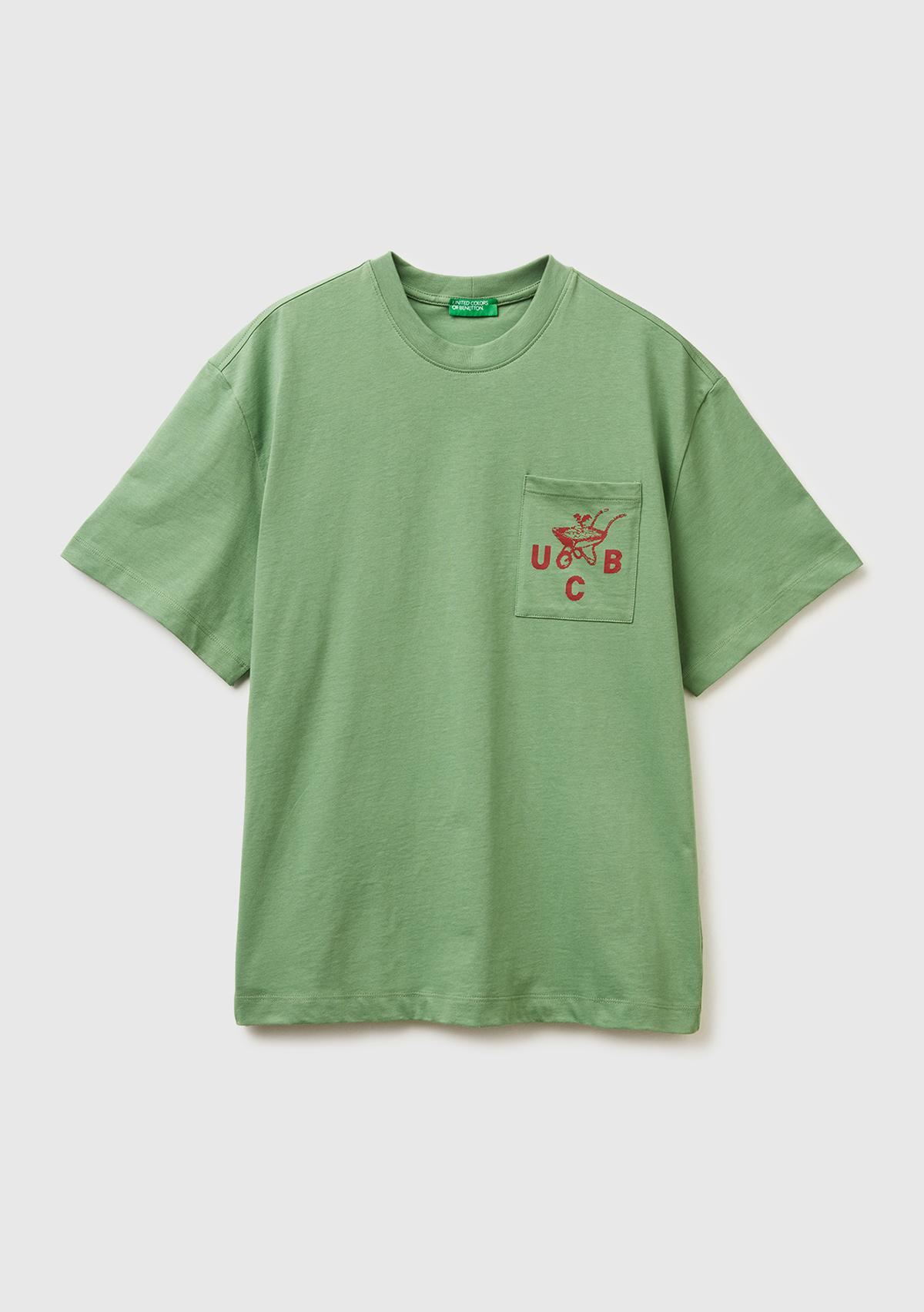 Erkek Haki Yeşilli %100 Pamuk Önü İşleme Detaylı Oversize Bisiklet Yaka T-Shirt