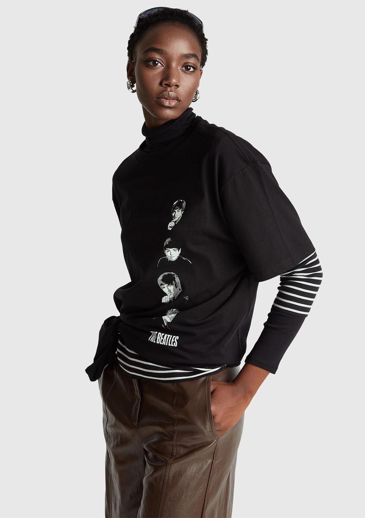 Unisex Siyah %100 Koton The Beatles Baskılı T-Shirt