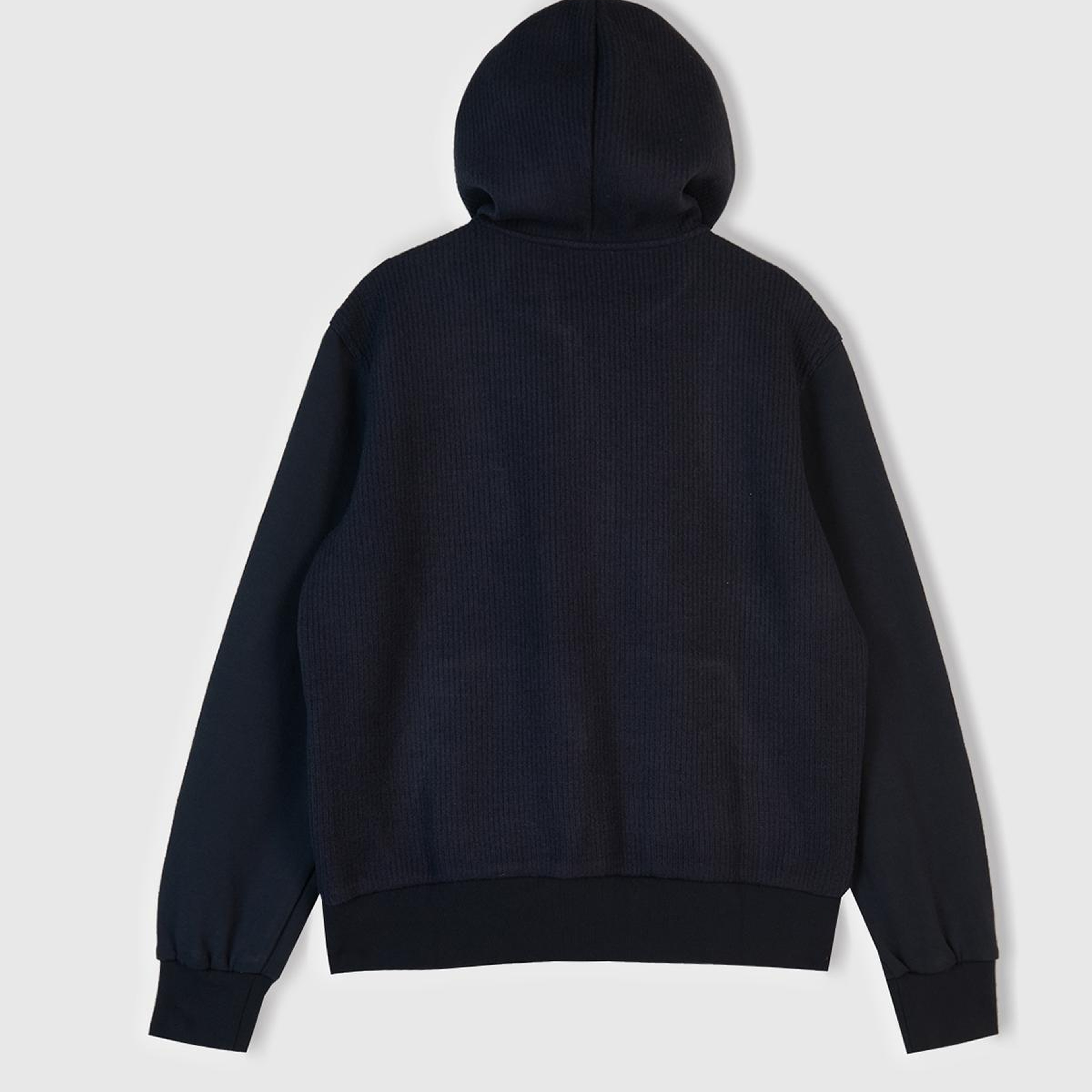 Erkek Lacivert Pamuk ve Yün Karışımlı Cepli Fermuarlı Kapüşonlu Sweatshirt