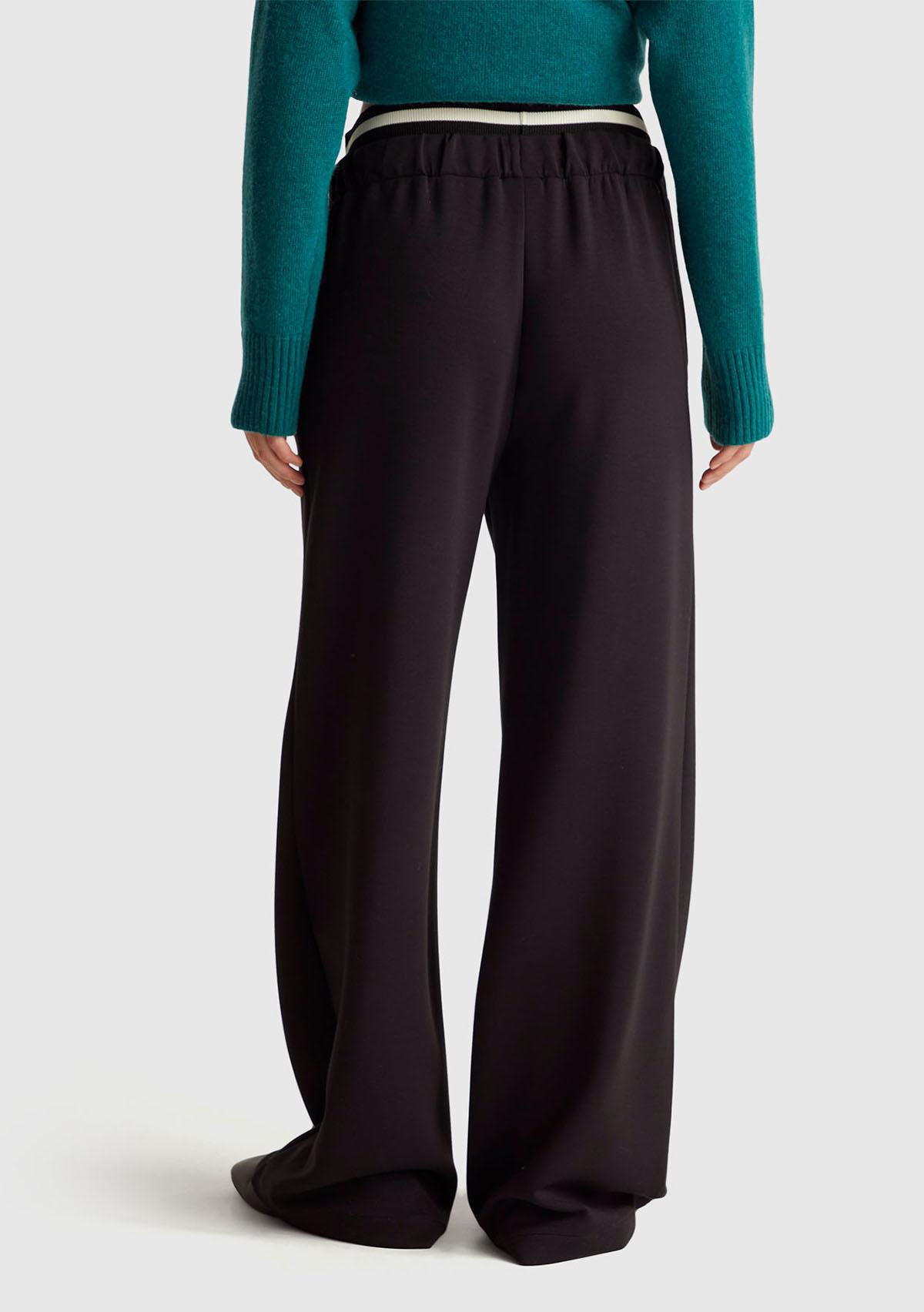 Kadın Siyah Modal Karışımlı Cepli Beli Bağcıklı Geniş Paça Eşofman Altı