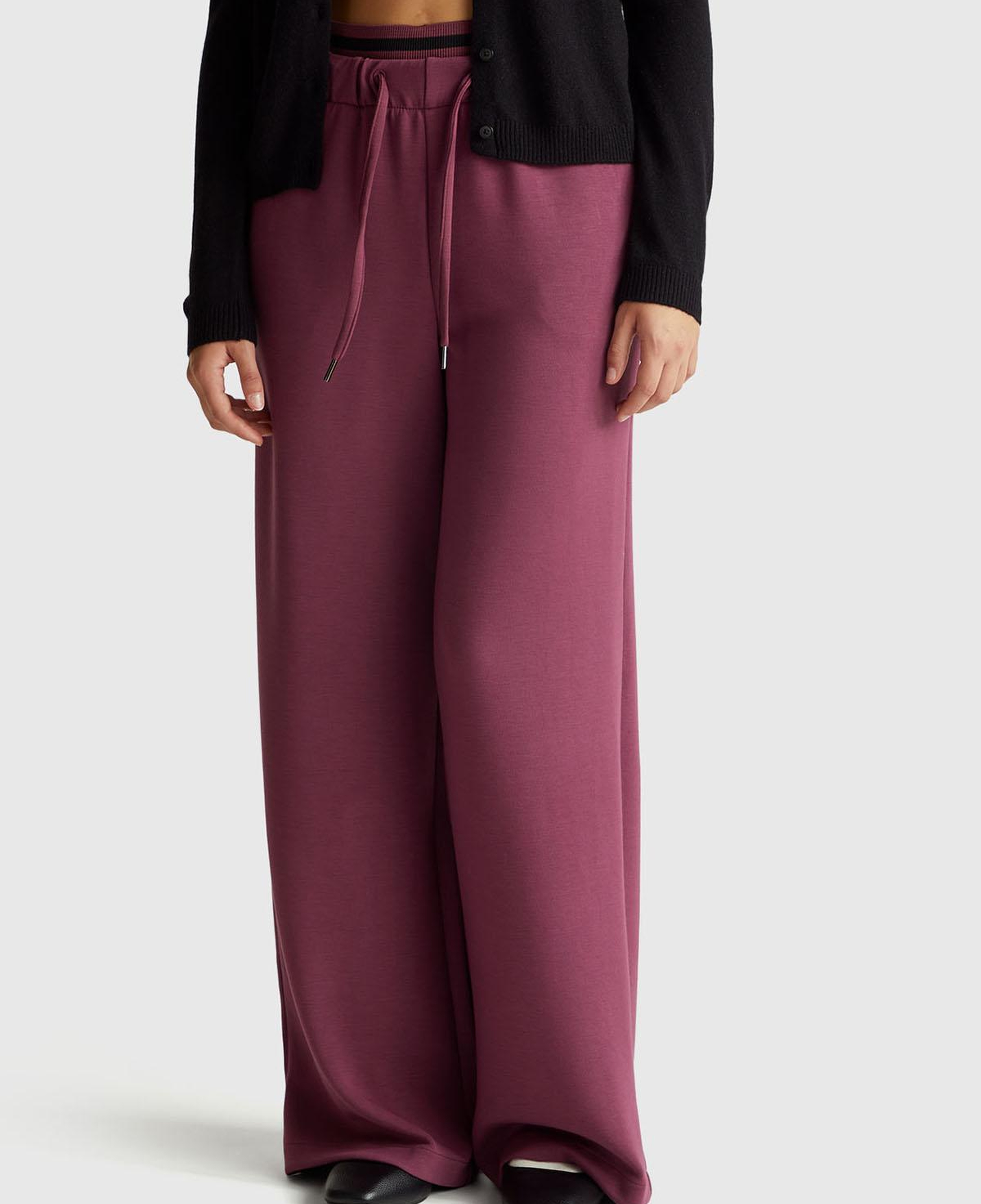 Kadın Mürdüm Modal Karışımlı Cepli Beli Bağcıklı Geniş Paça Eşofman Altı