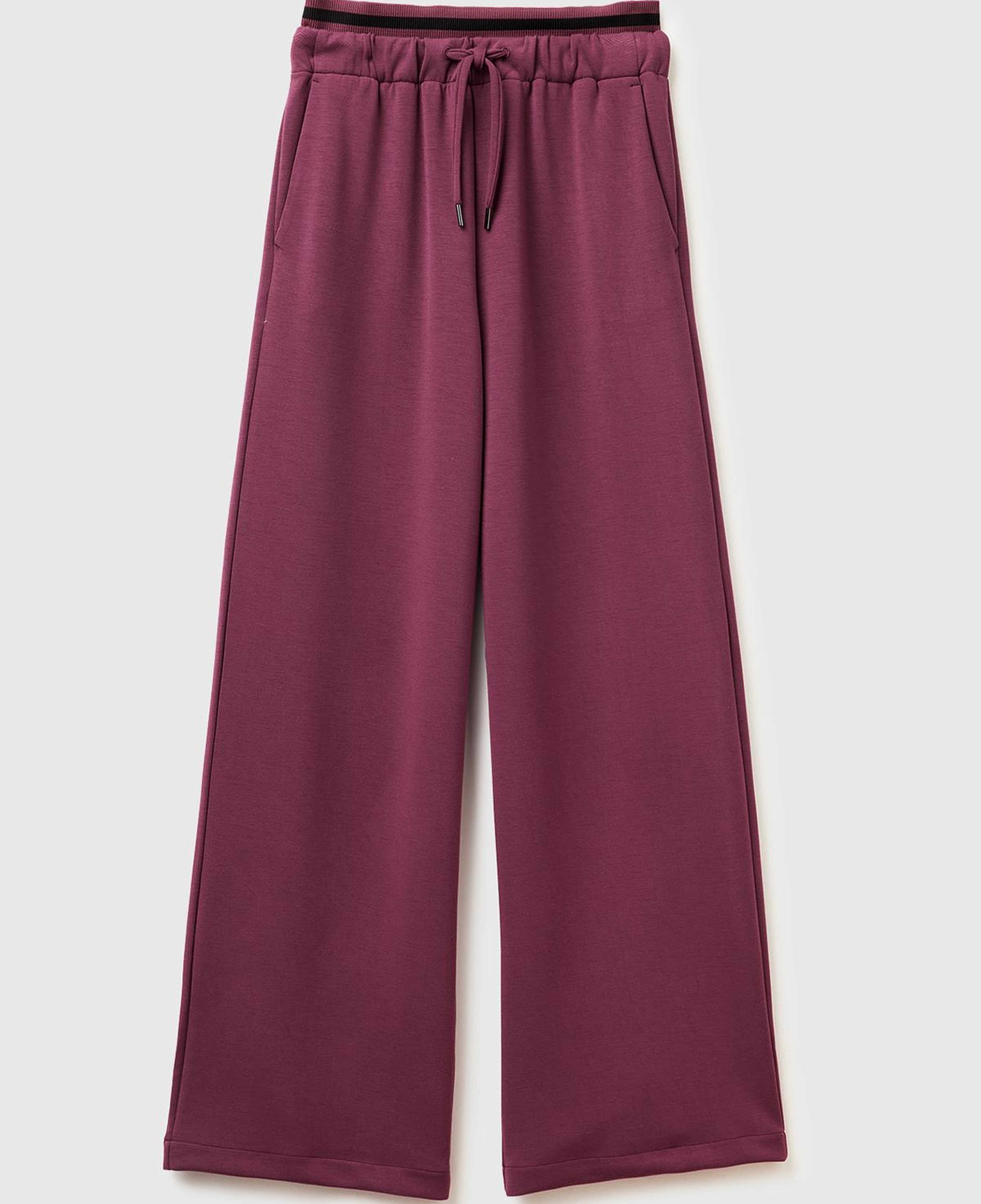 Kadın Mürdüm Modal Karışımlı Cepli Beli Bağcıklı Geniş Paça Eşofman Altı