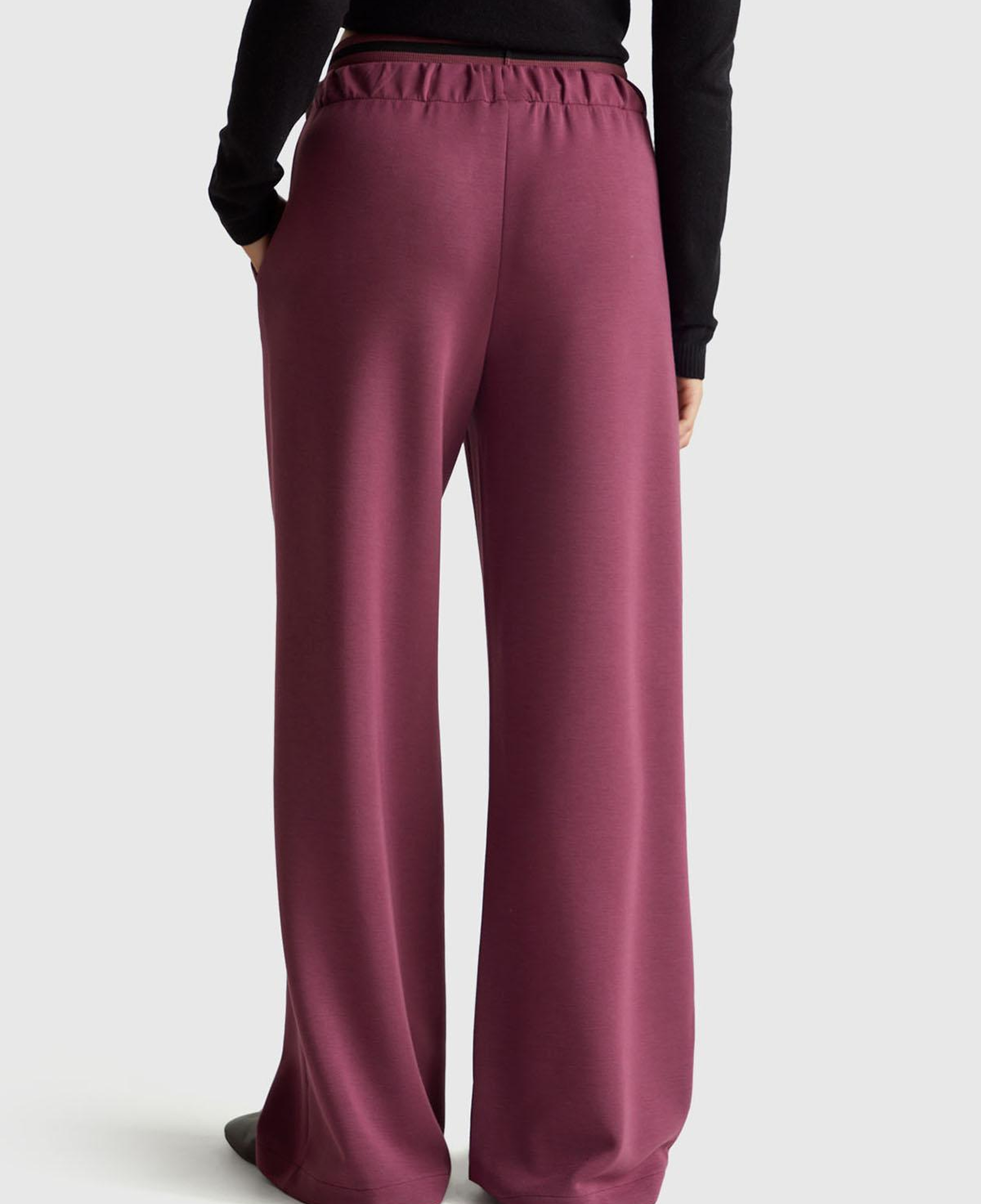 Kadın Mürdüm Modal Karışımlı Cepli Beli Bağcıklı Geniş Paça Eşofman Altı