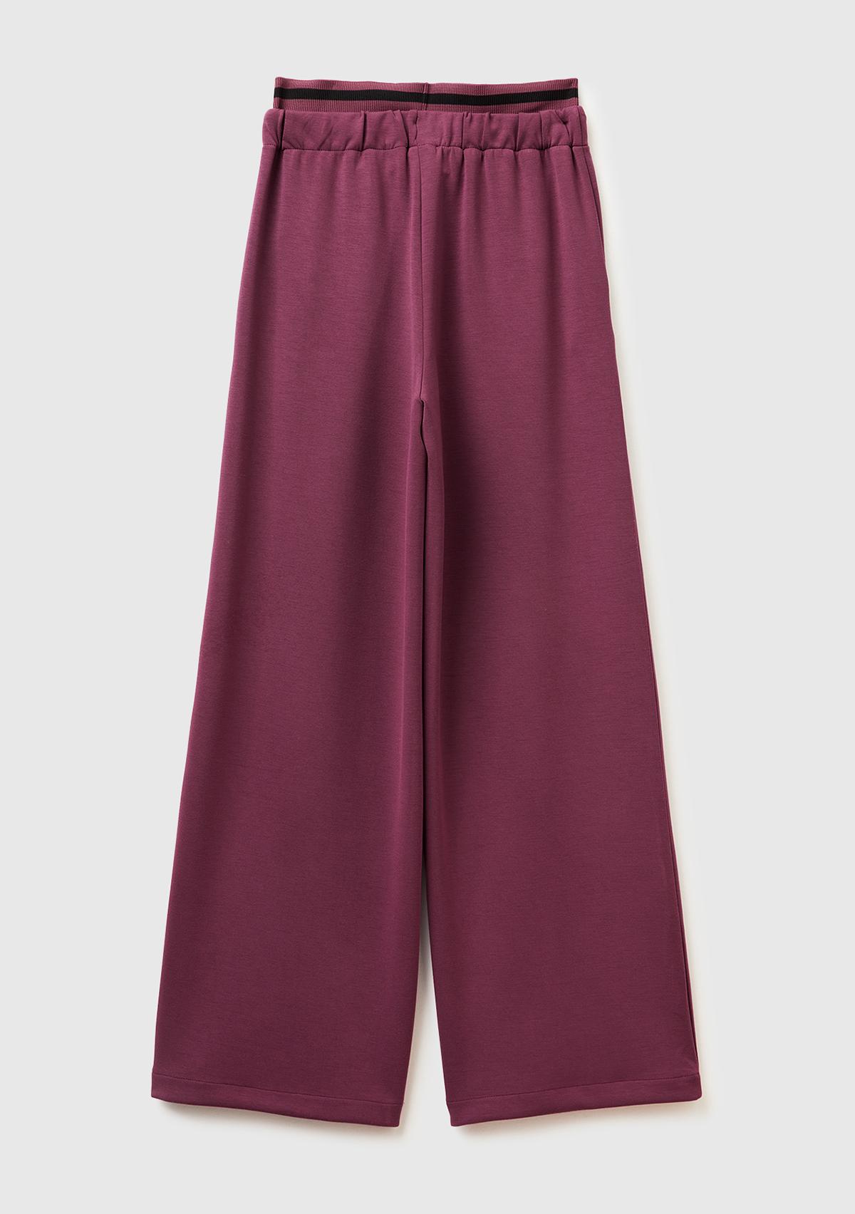 Kadın Mürdüm Modal Karışımlı Cepli Beli Bağcıklı Geniş Paça Eşofman Altı