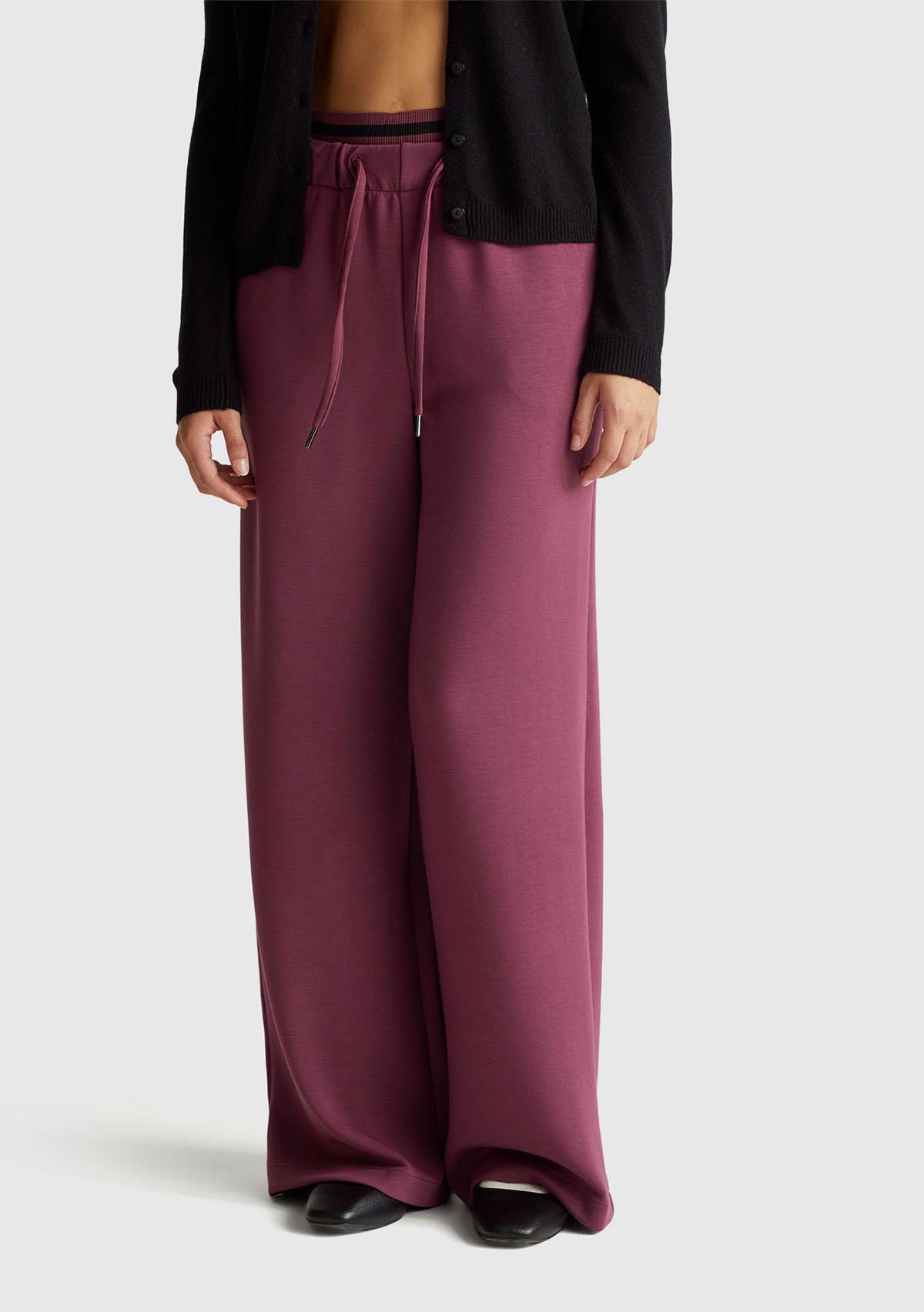 Kadın Mürdüm Modal Karışımlı Cepli Beli Bağcıklı Geniş Paça Eşofman Altı