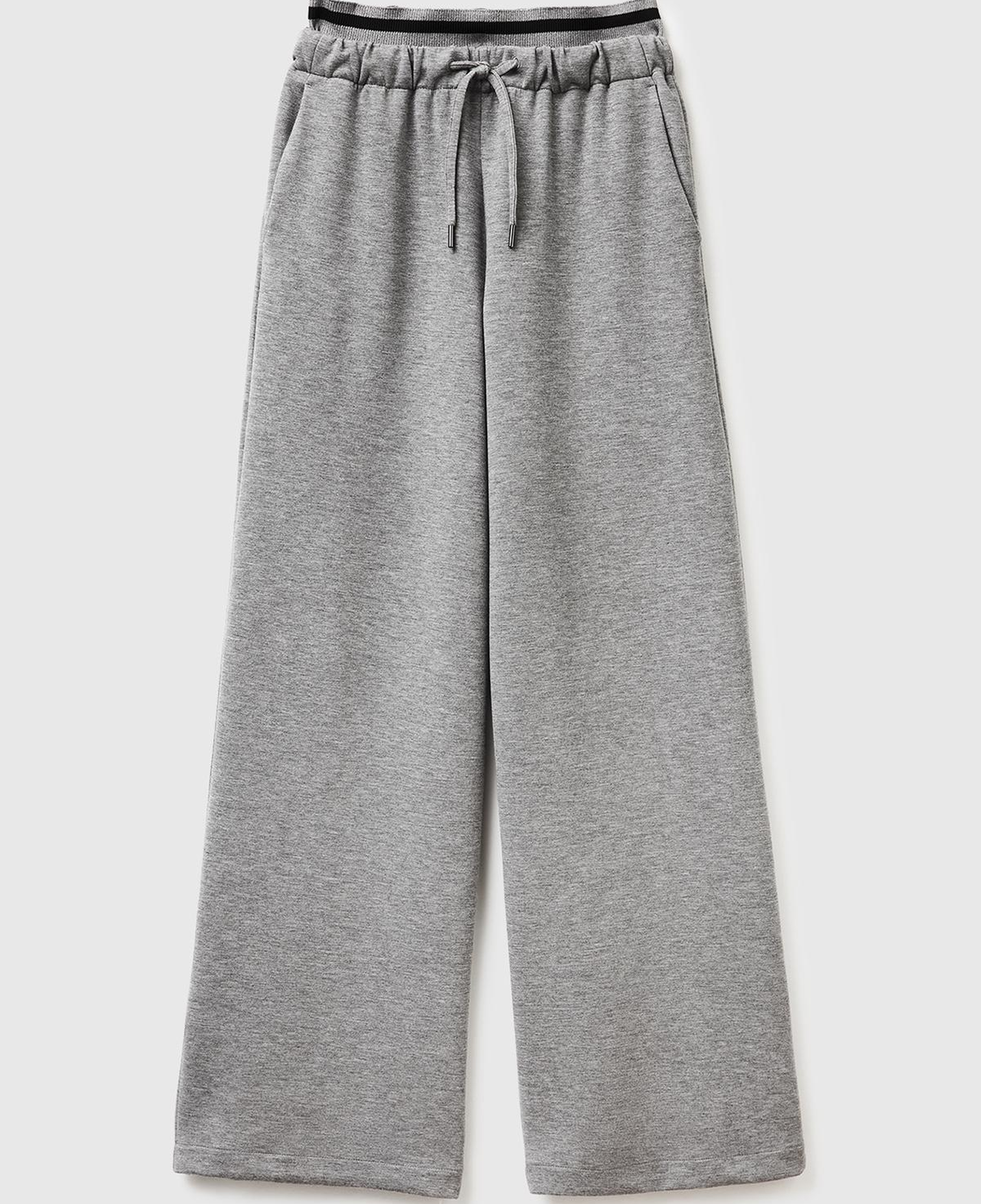 Kadın Açık Gri Modal Karışımlı Cepli Beli Bağcıklı Geniş Paça Eşofman Altı