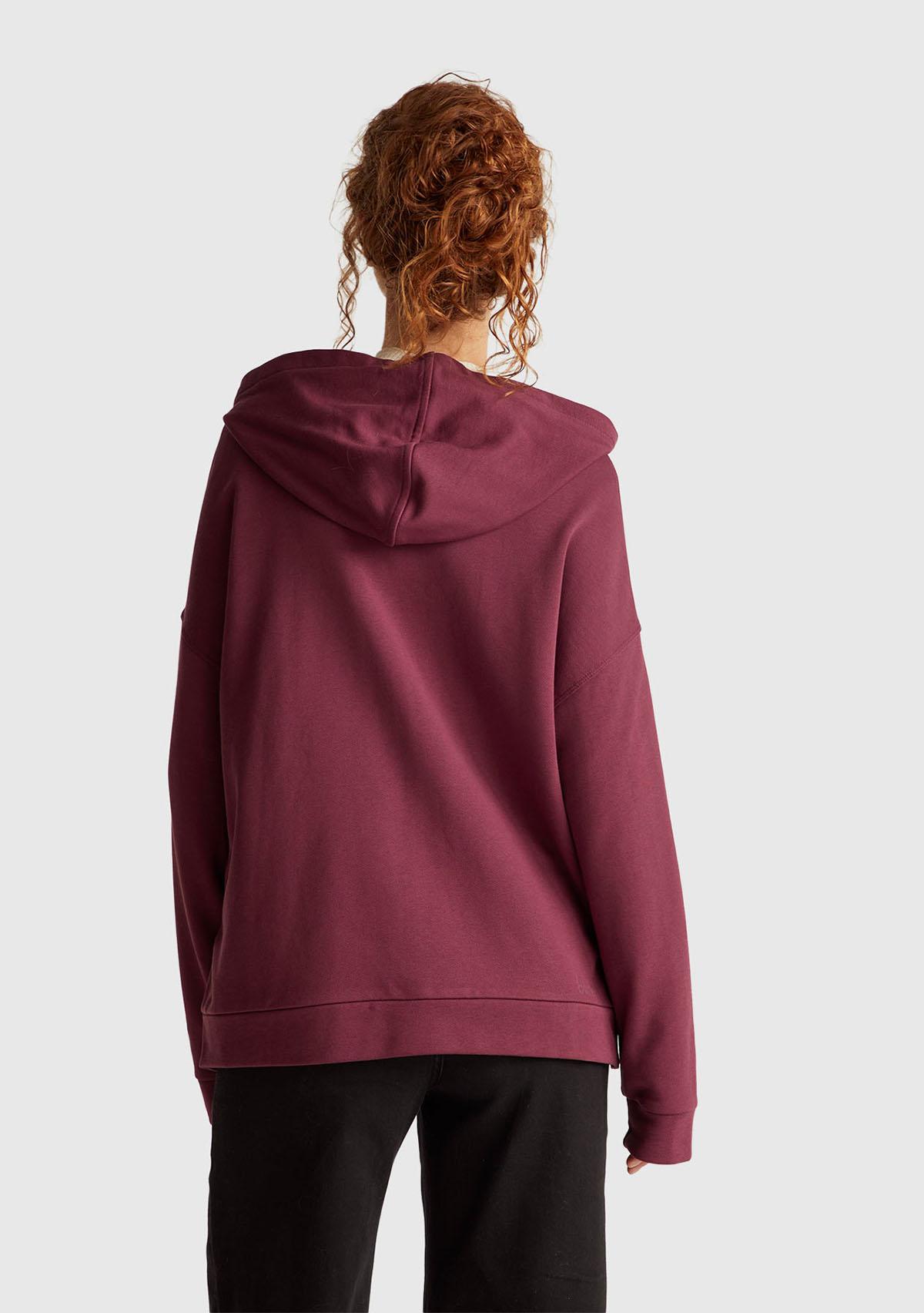 Kadın Mürdüm Logo Baskı Detaylı Kapüşonlu Relax Fit Sweatshirt