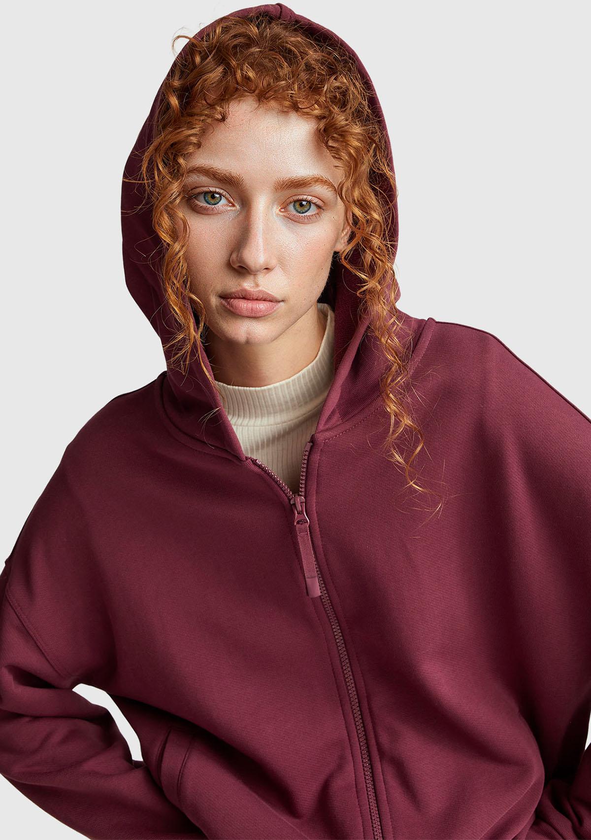 Kadın Mürdüm Logo Baskı Detaylı Kapüşonlu Relax Fit Sweatshirt