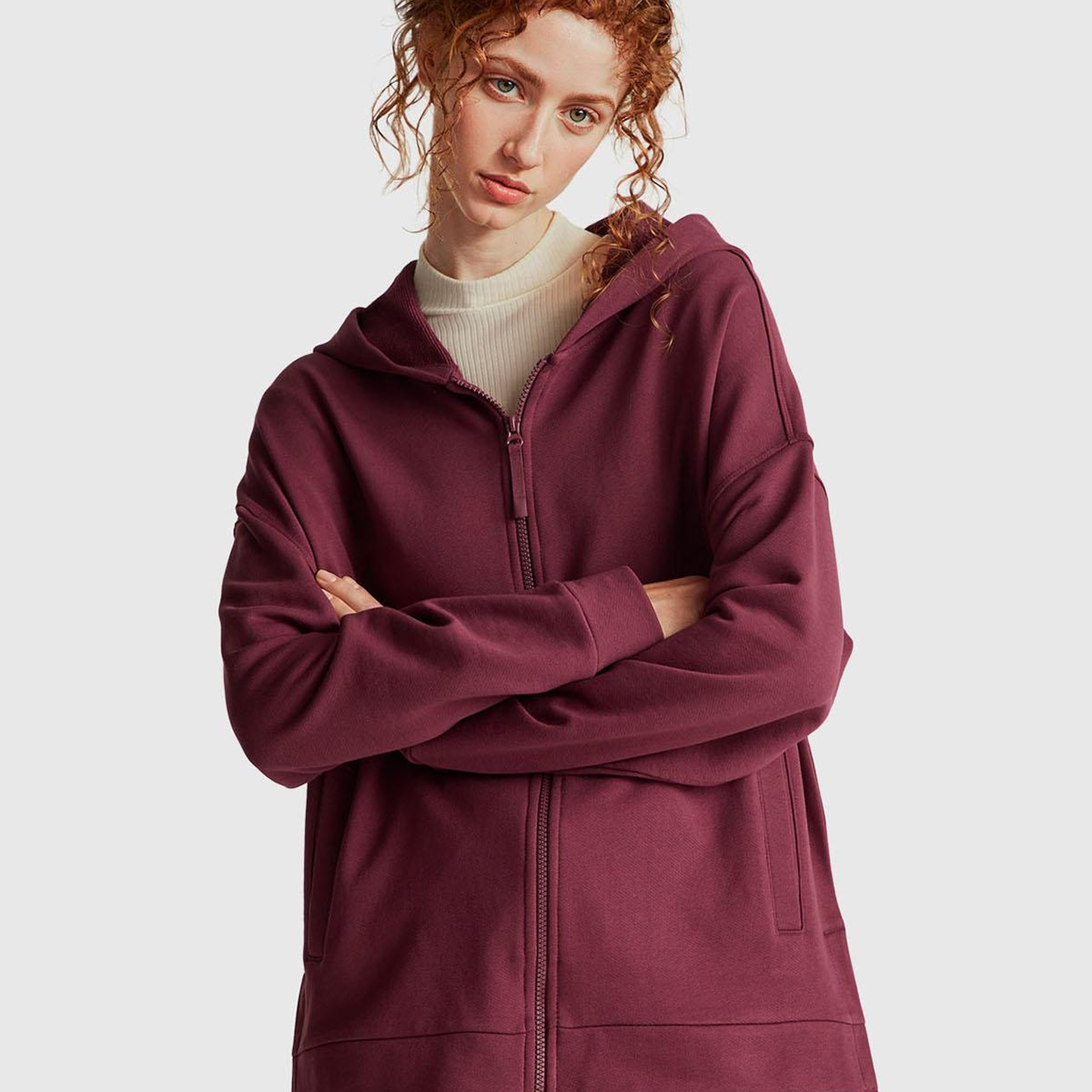 Kadın Mürdüm Logo Baskı Detaylı Kapüşonlu Relax Fit Sweatshirt