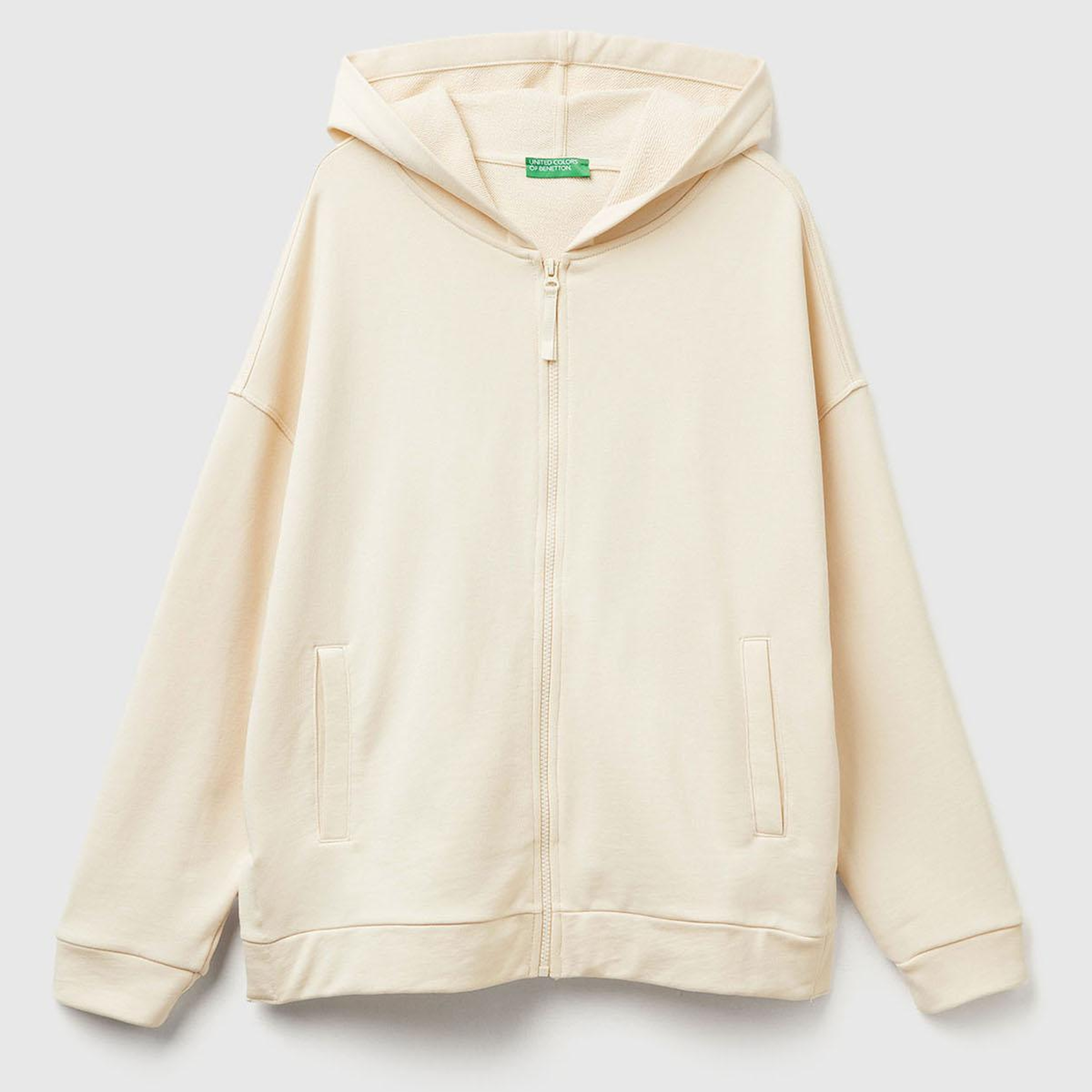 Kadın Krem Logo Baskı Detaylı Kapüşonlu Relax Fit Sweatshirt