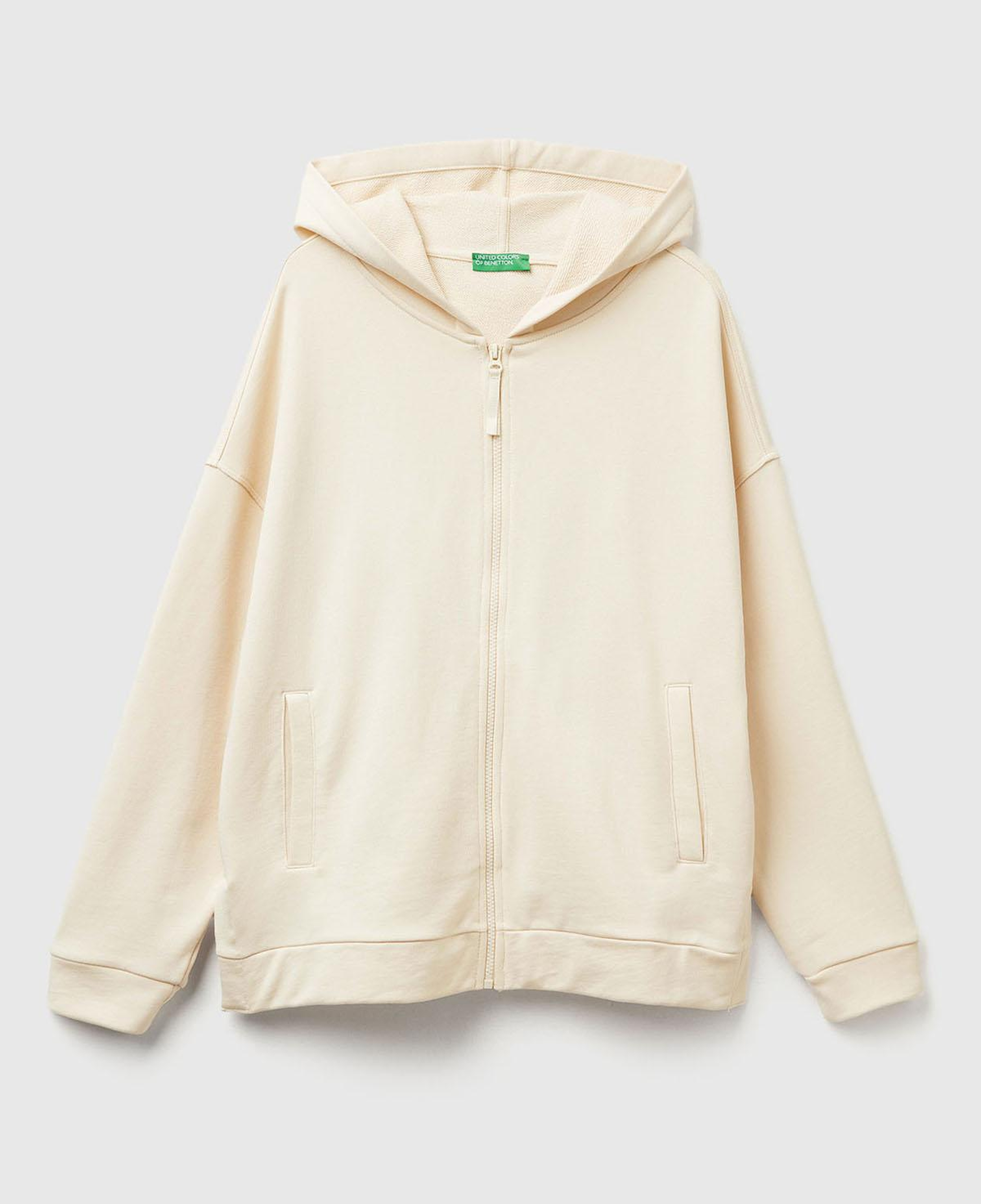 Kadın Krem Logo Baskı Detaylı Kapüşonlu Relax Fit Sweatshirt