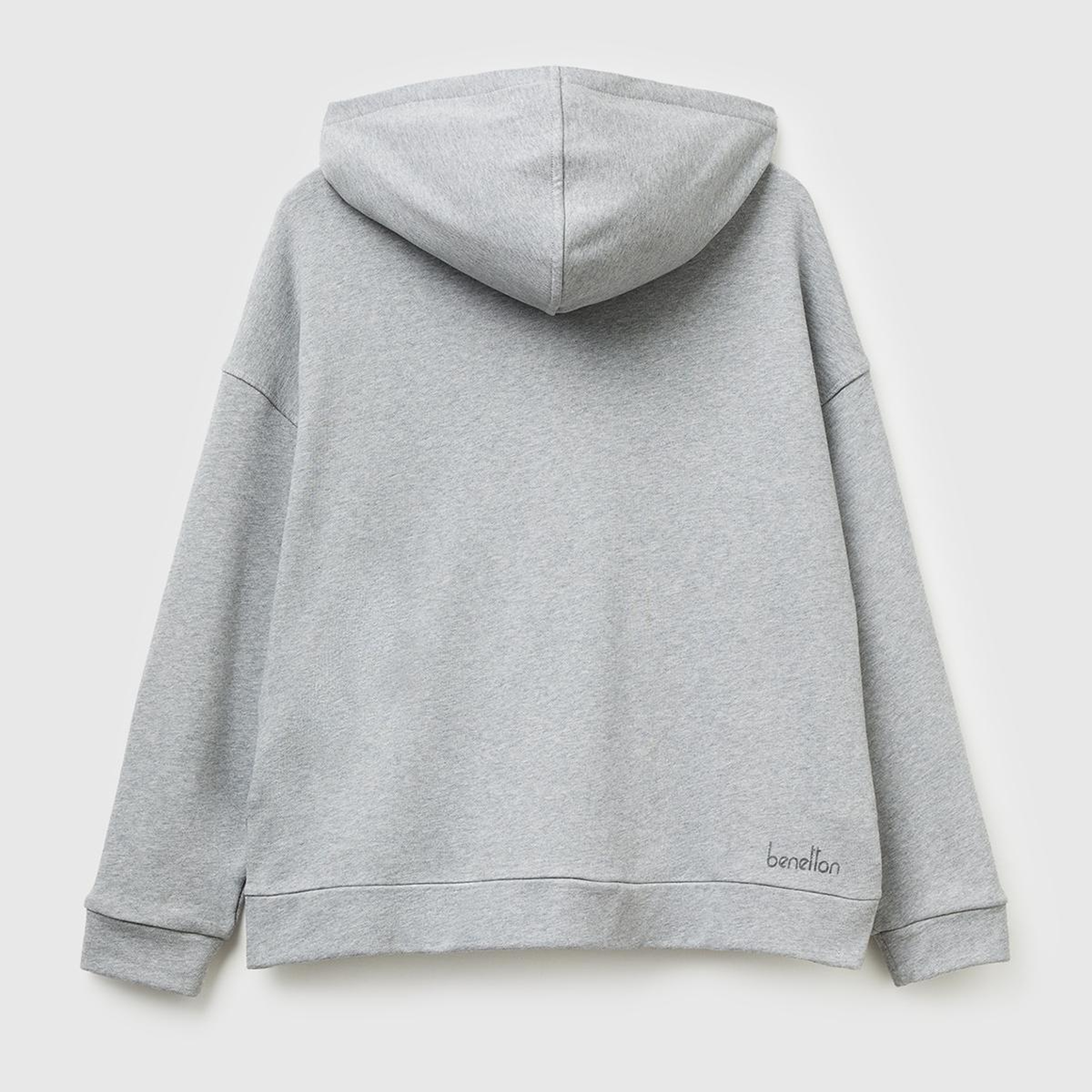 Kadın Gri Melanj Logo Baskı Detaylı Kapüşonlu Relax Fit Sweatshirt