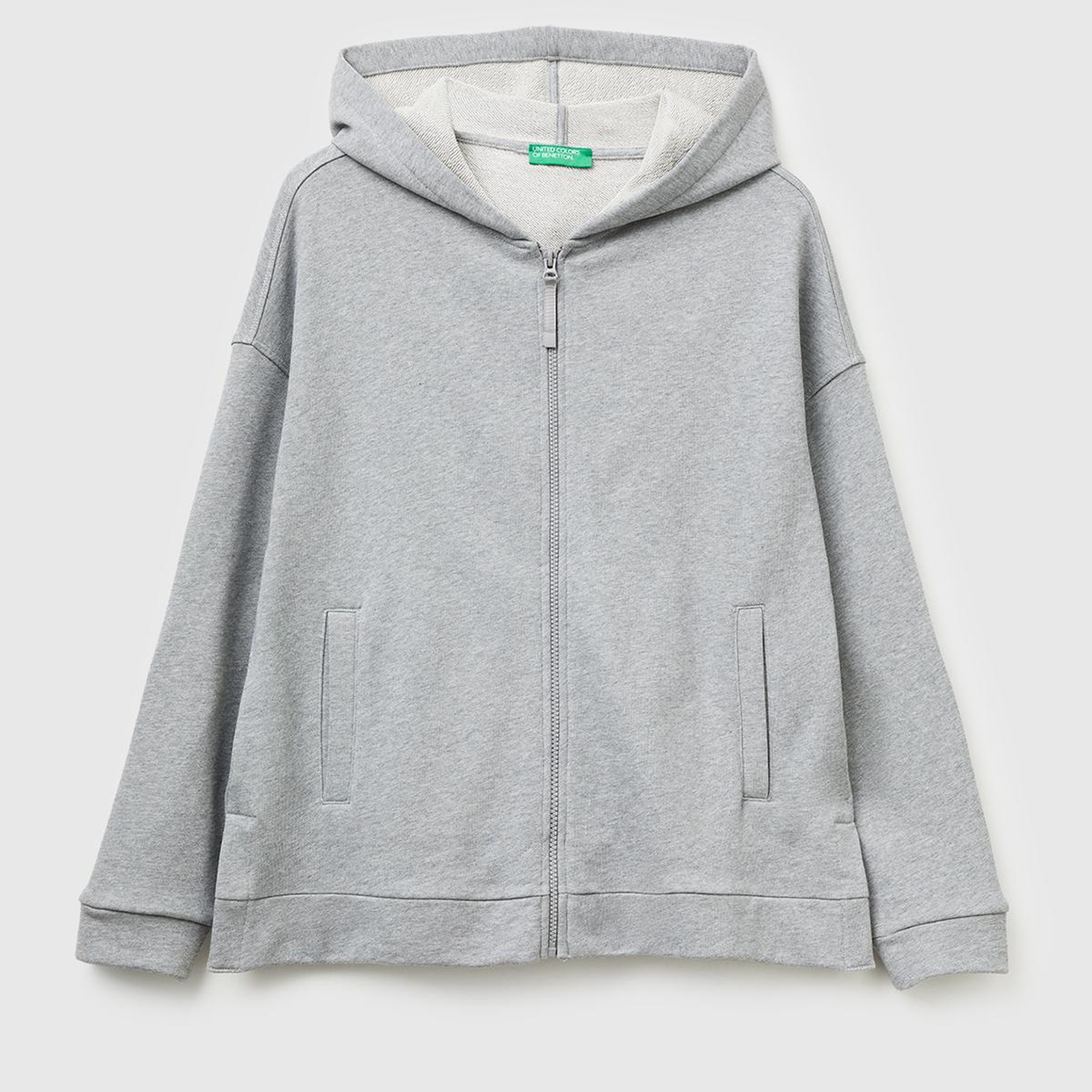 Kadın Gri Melanj Logo Baskı Detaylı Kapüşonlu Relax Fit Sweatshirt