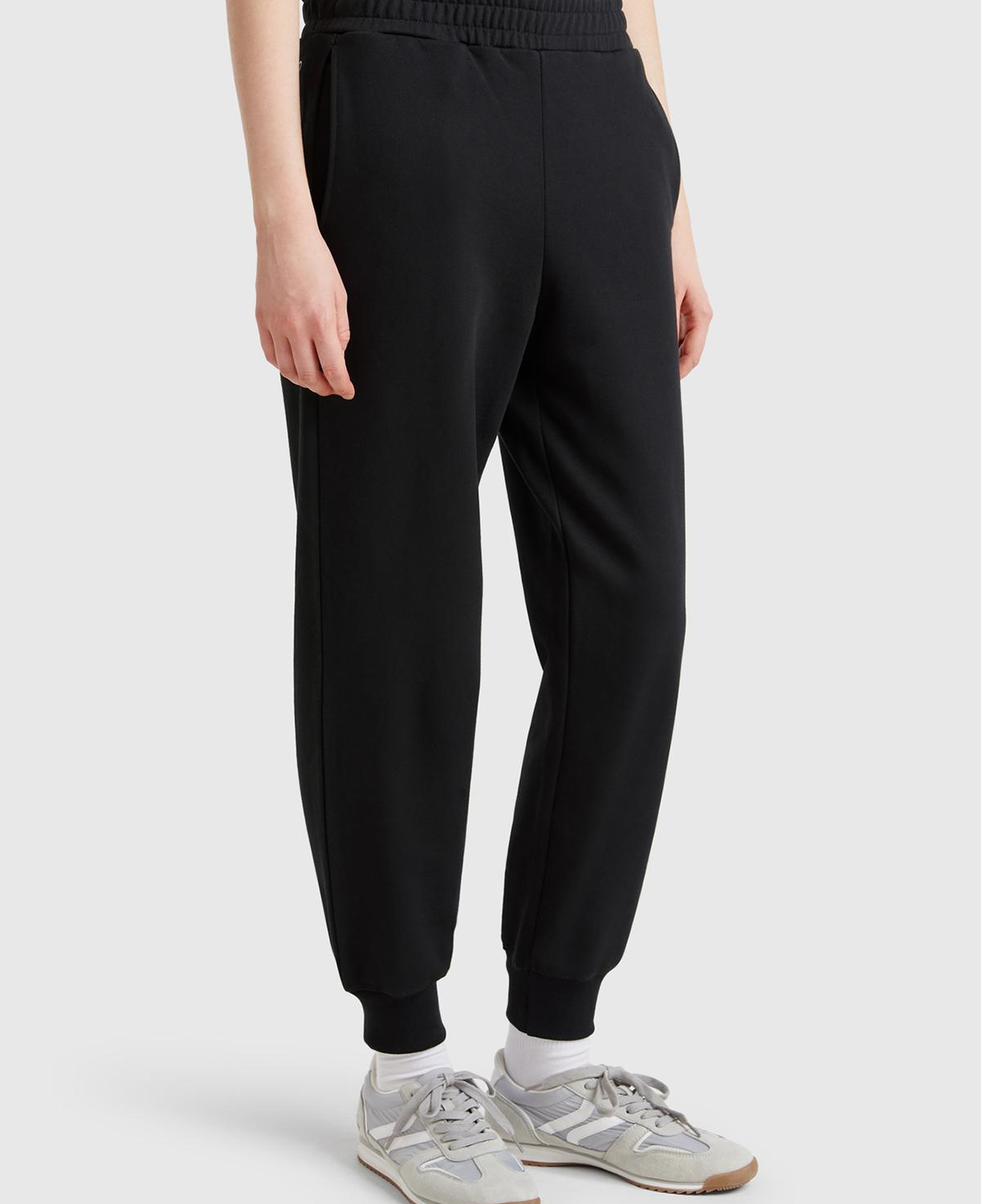 Kadın Siyah %100 Pamuk Manşetli Beli Lastikli Regular Fit Eşofman Altı