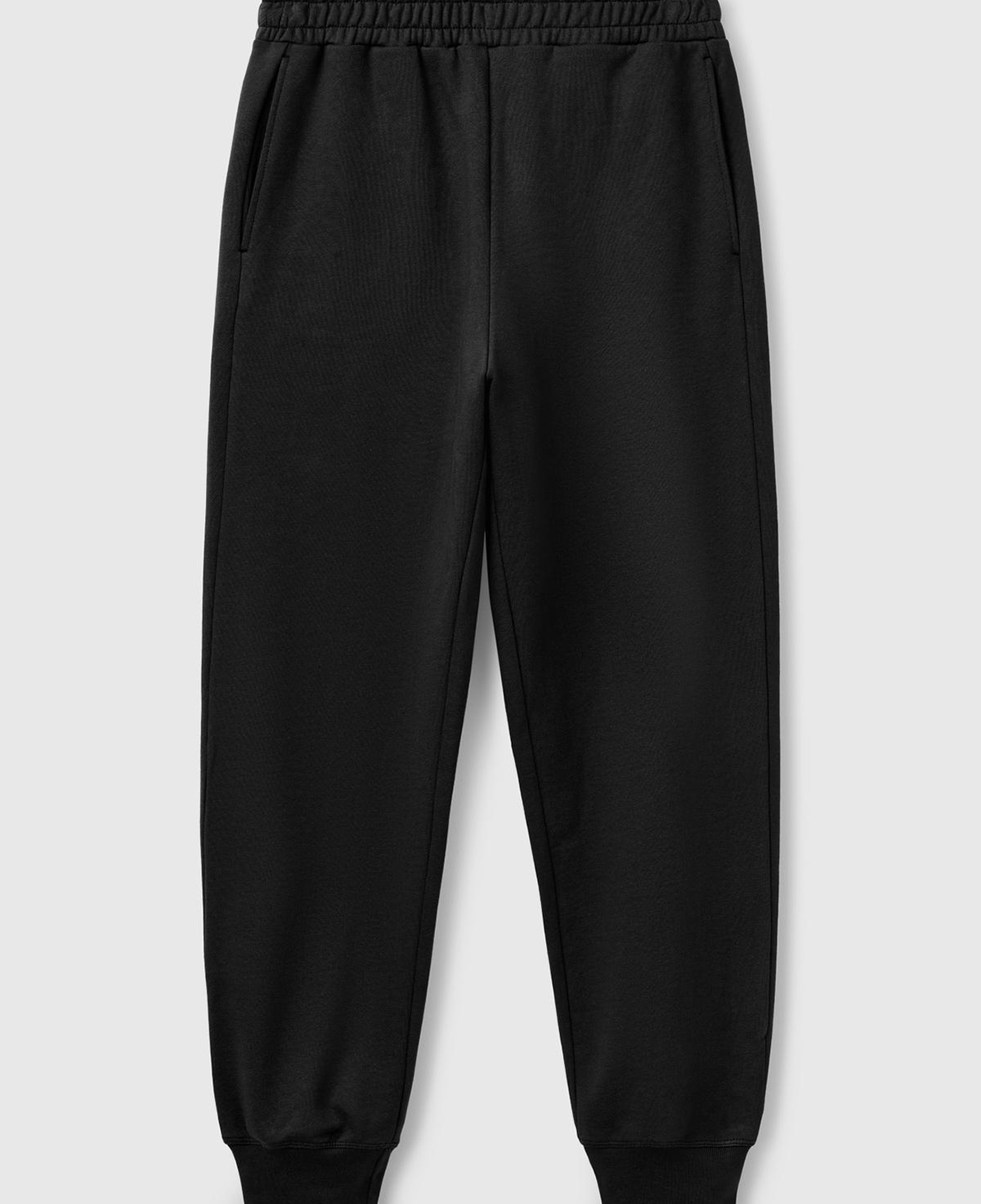 Kadın Siyah %100 Pamuk Manşetli Beli Lastikli Regular Fit Eşofman Altı