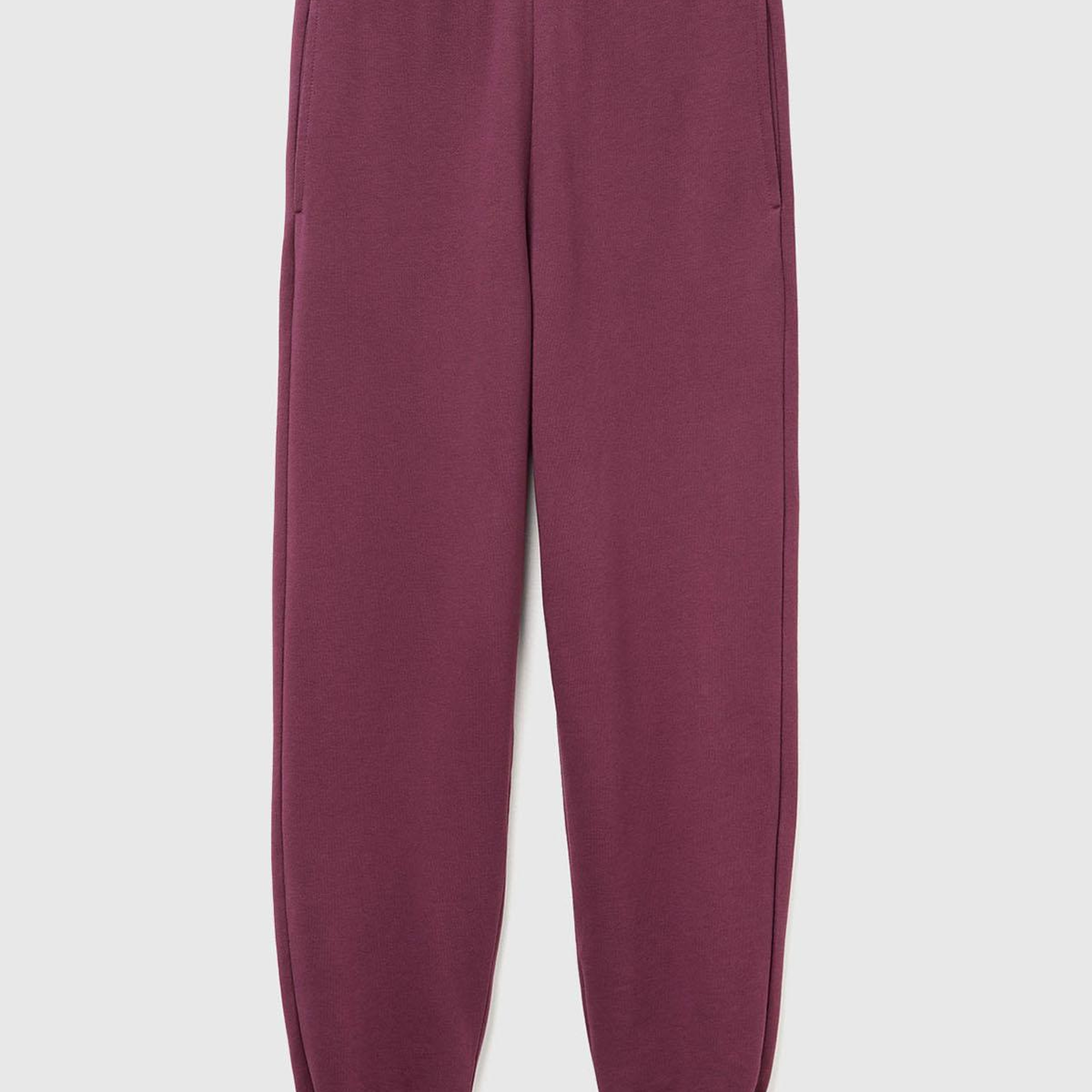 Kadın Mürdüm %100 Pamuk Manşetli Beli Lastikli Regular Fit Eşofman Altı