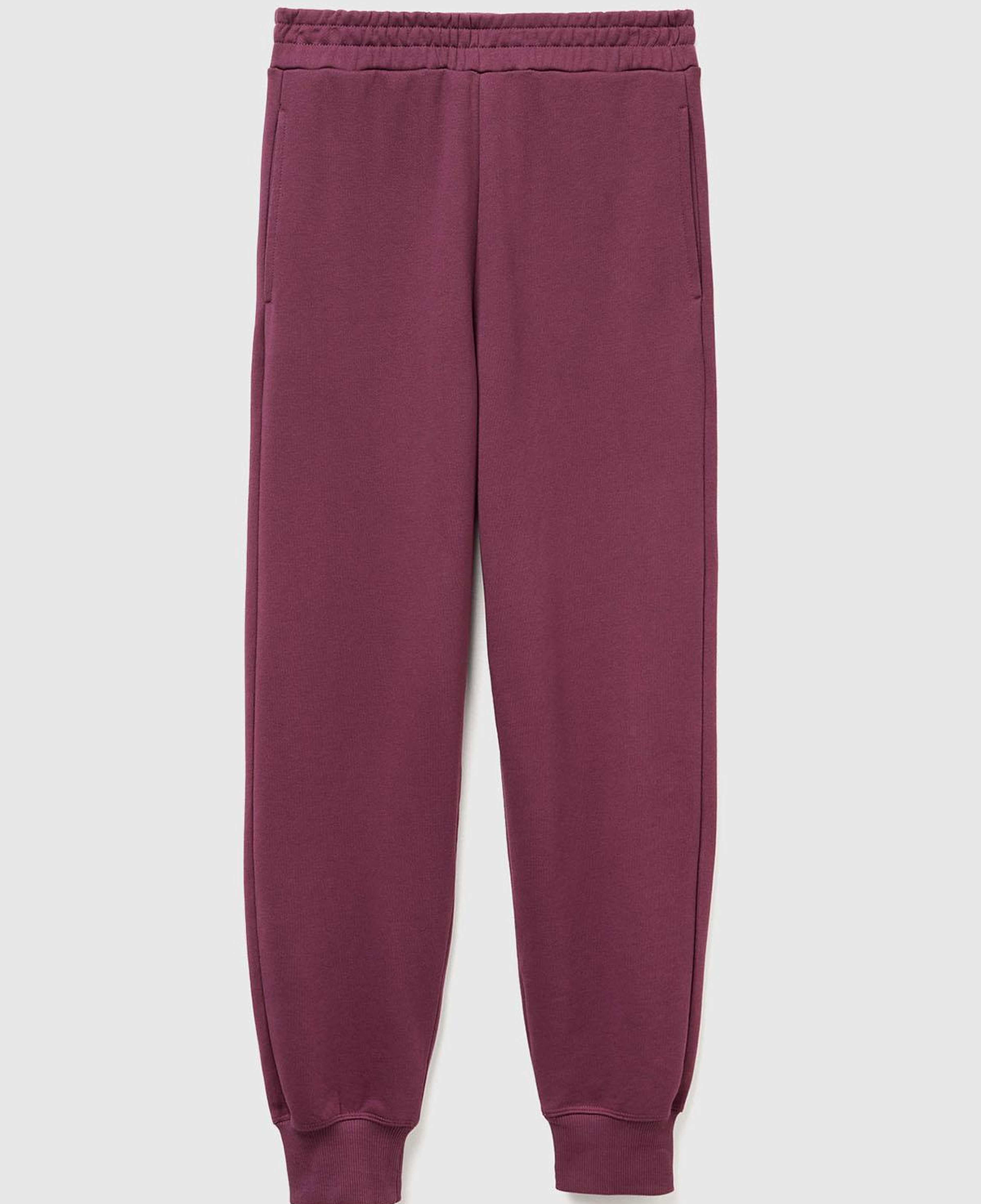 Kadın Mürdüm %100 Pamuk Manşetli Beli Lastikli Regular Fit Eşofman Altı