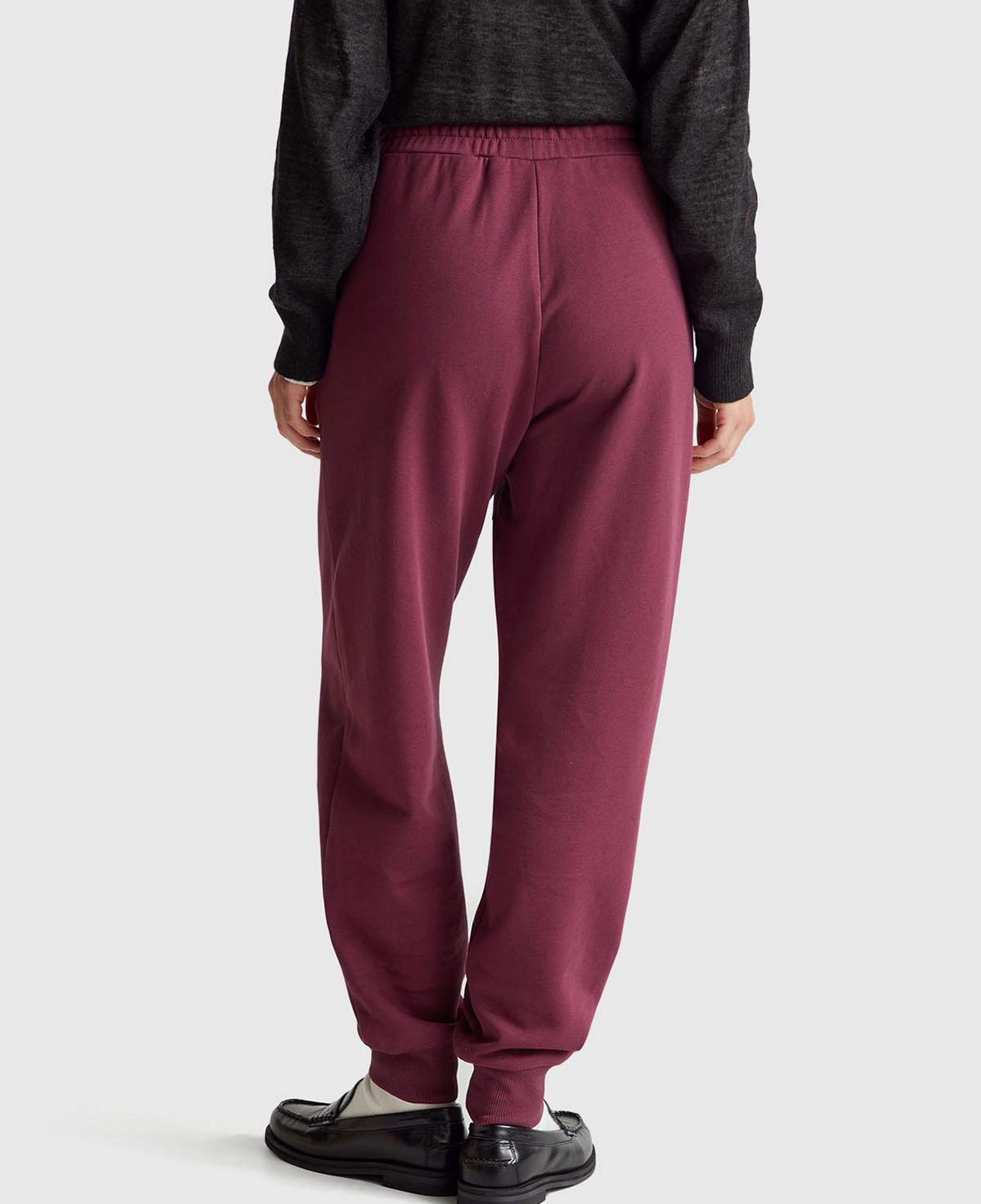 Kadın Mürdüm %100 Pamuk Manşetli Beli Lastikli Regular Fit Eşofman Altı