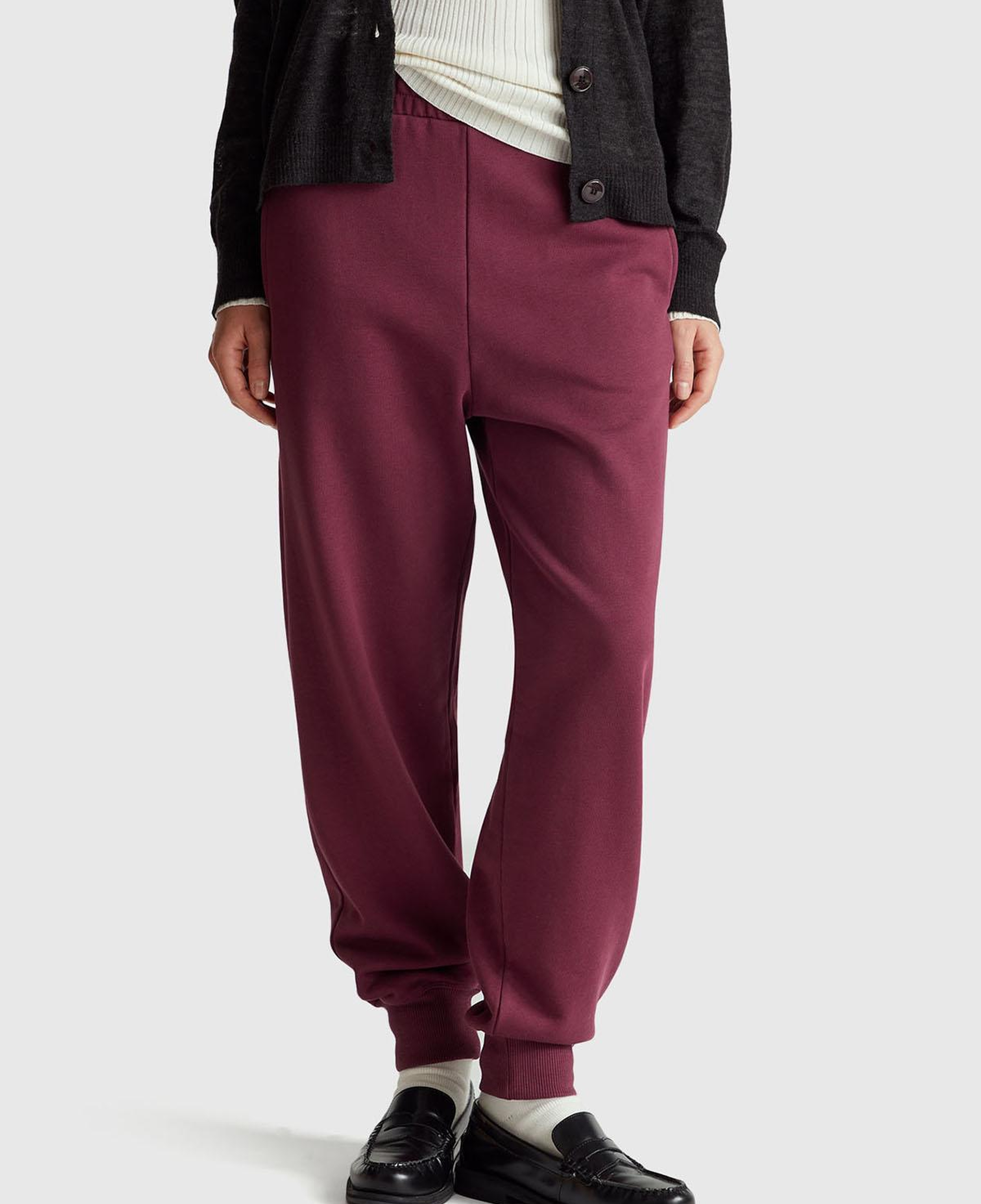 Kadın Mürdüm %100 Pamuk Manşetli Beli Lastikli Regular Fit Eşofman Altı