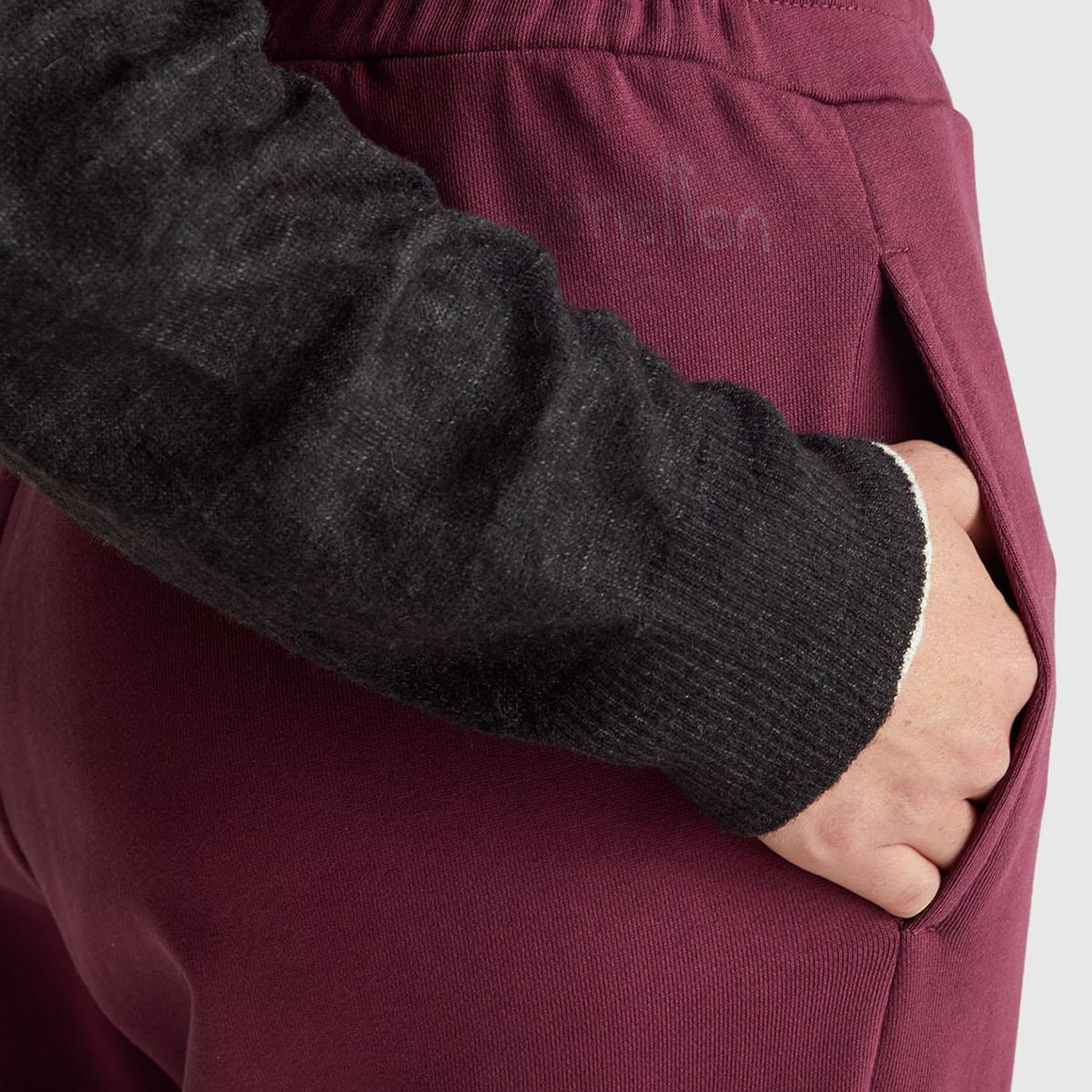 Kadın Mürdüm %100 Pamuk Manşetli Beli Lastikli Regular Fit Eşofman Altı